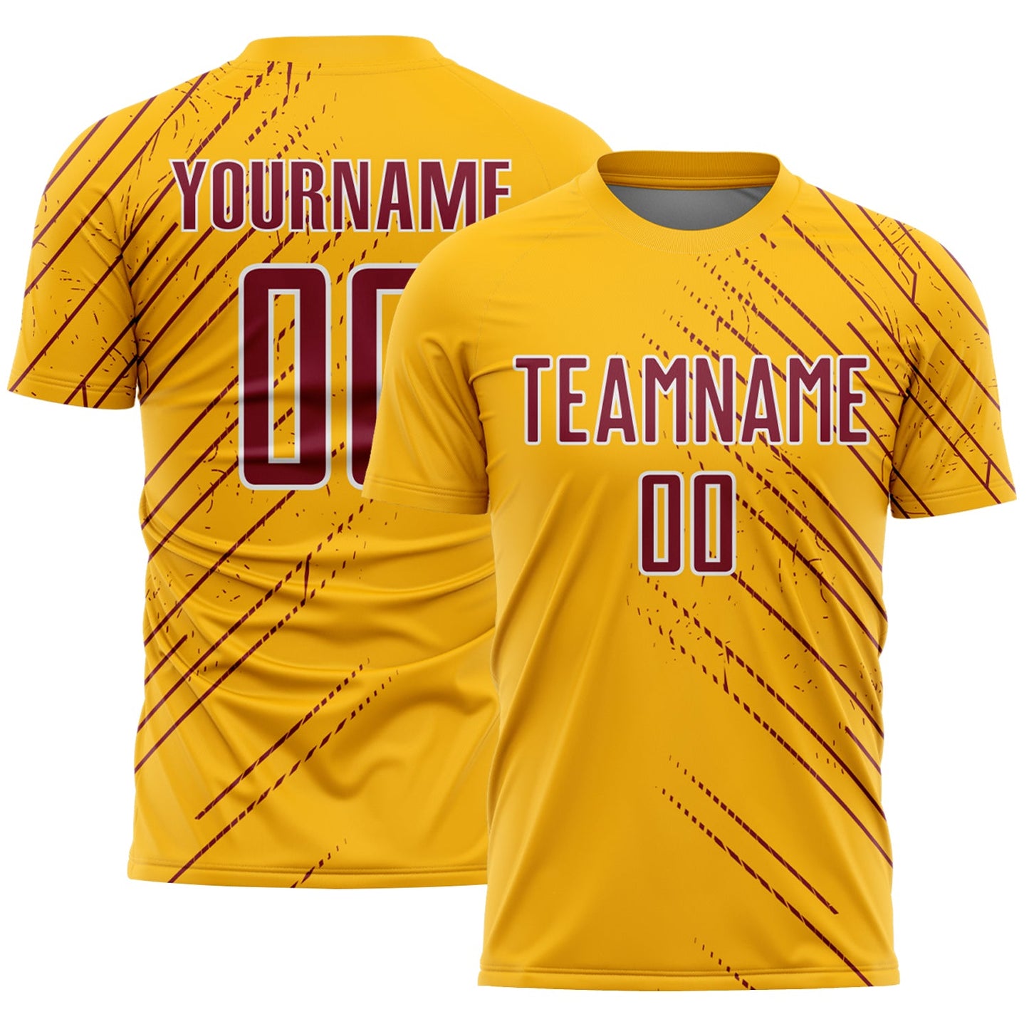 Custom Gold Crimson-White Lines Sports Sublimation Soccer Uniform Jersey - Main View