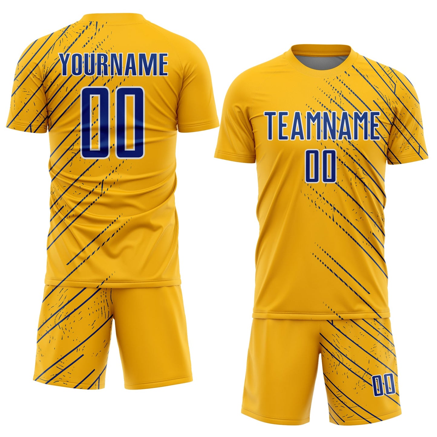 Custom Gold Royal-White Lines Sports Sublimation Soccer Uniform Jersey view 2