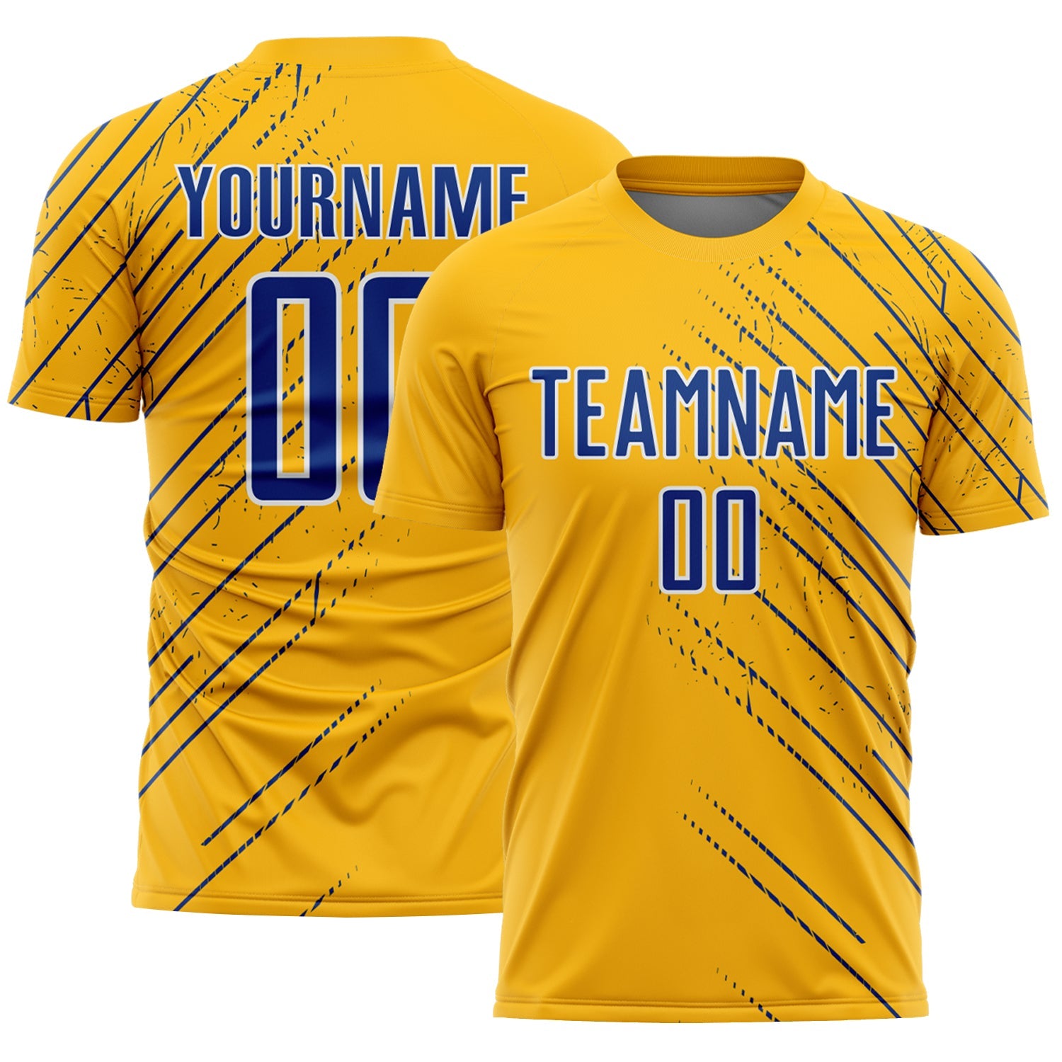 Custom Gold Royal-White Lines Sports Sublimation Soccer Uniform Jersey - Main View