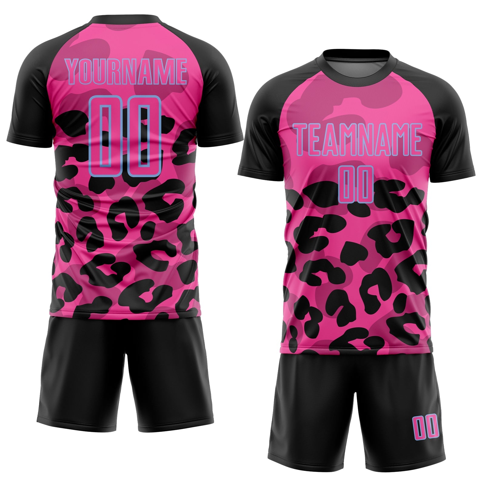 Custom Black Pink-Light Blue Animal Leopard Print Sports Sublimation Soccer Uniform Jersey view 2
