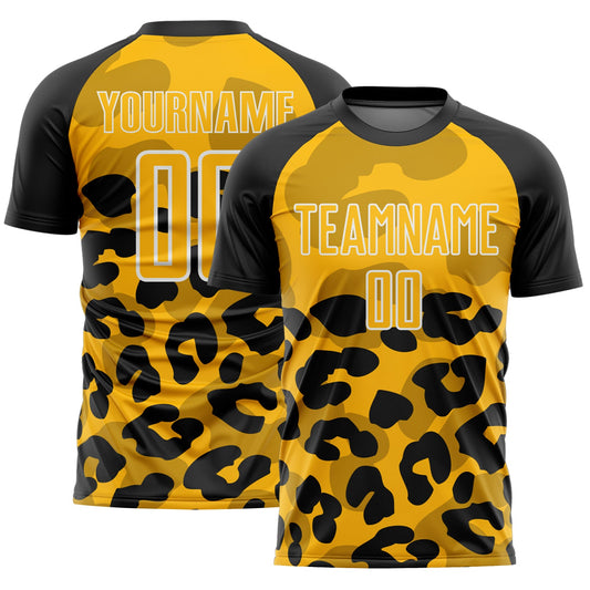 Custom Black Gold-White Animal Leopard Print Sports Sublimation Soccer Uniform Jersey - Main View