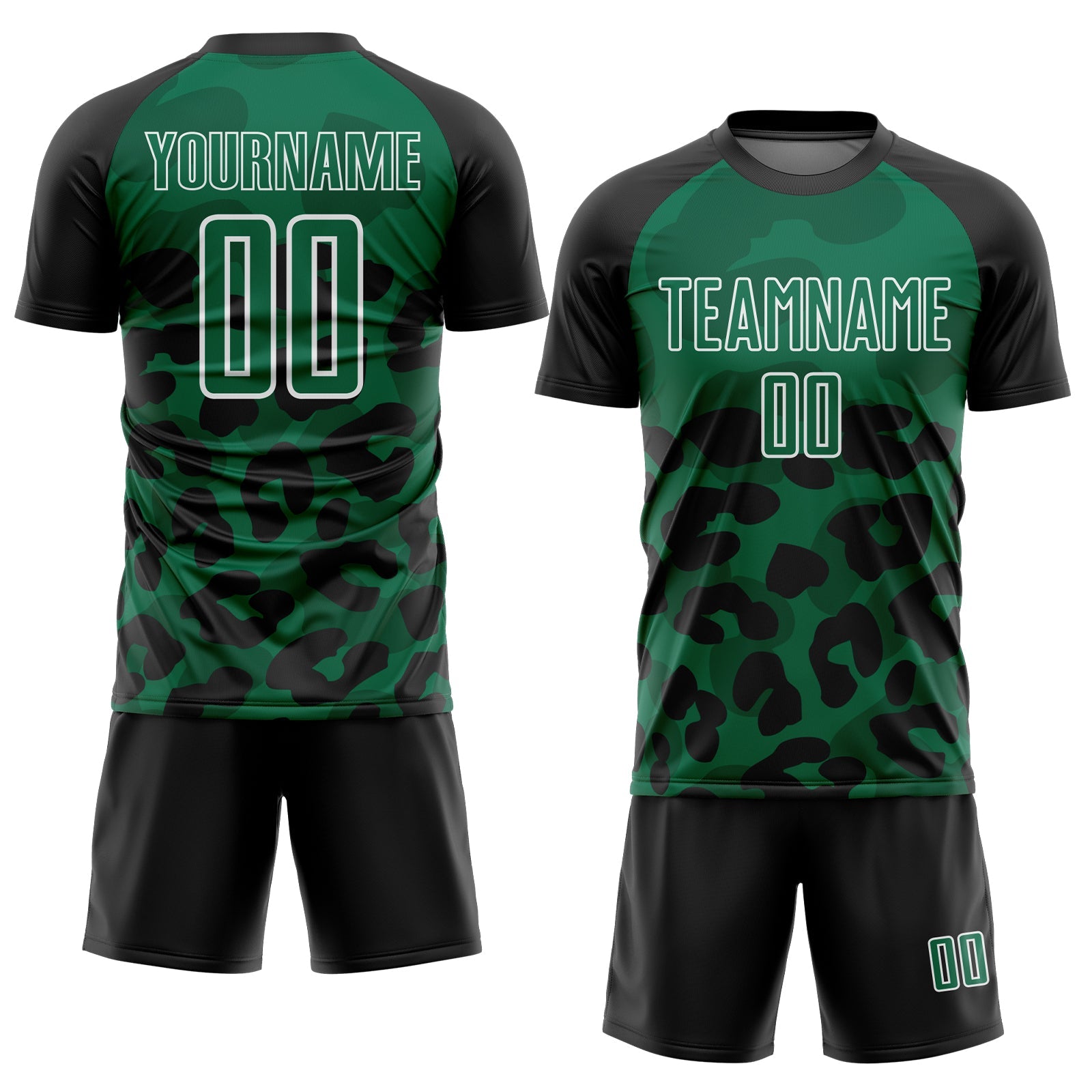 Custom Black Kelly Green-White Animal Leopard Print Sports Sublimation Soccer Uniform Jersey view 2
