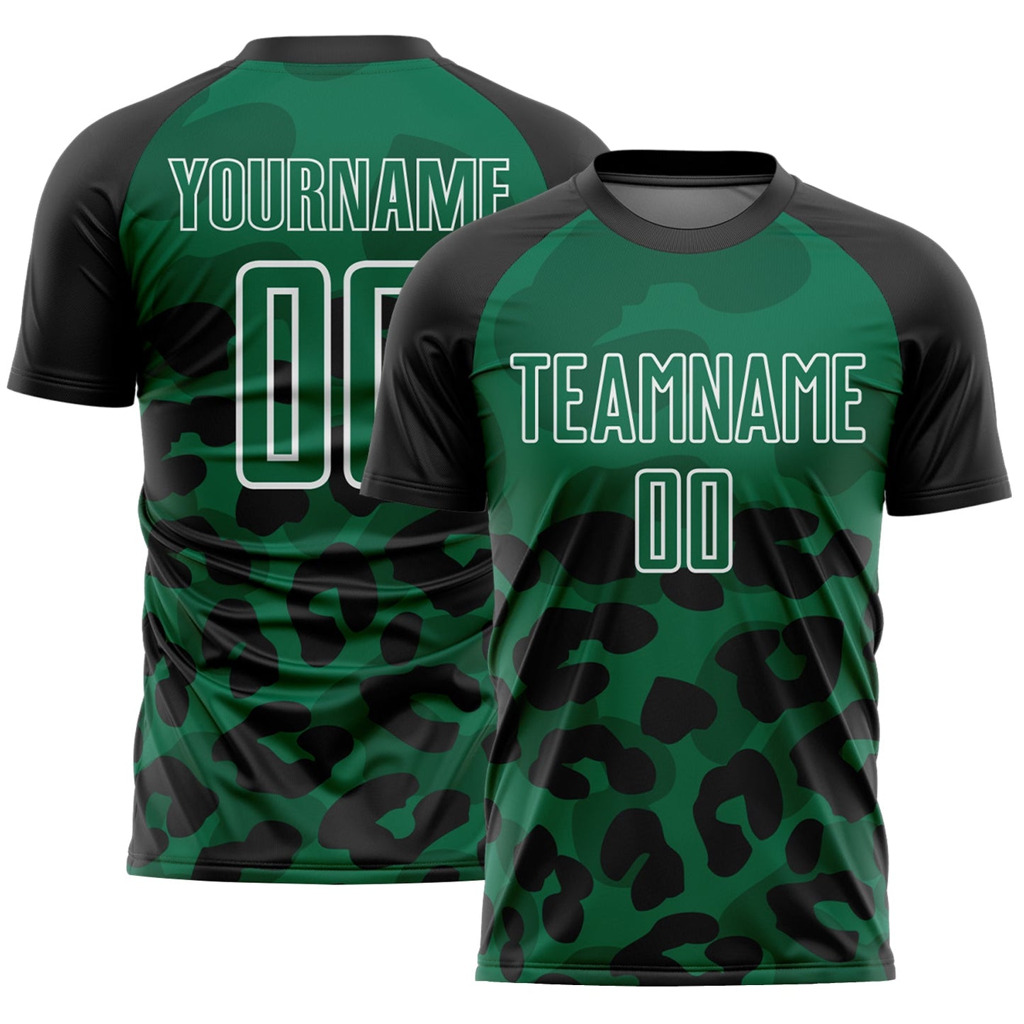 Custom Black Kelly Green-White Animal Leopard Print Sports Sublimation Soccer Uniform Jersey - Main View