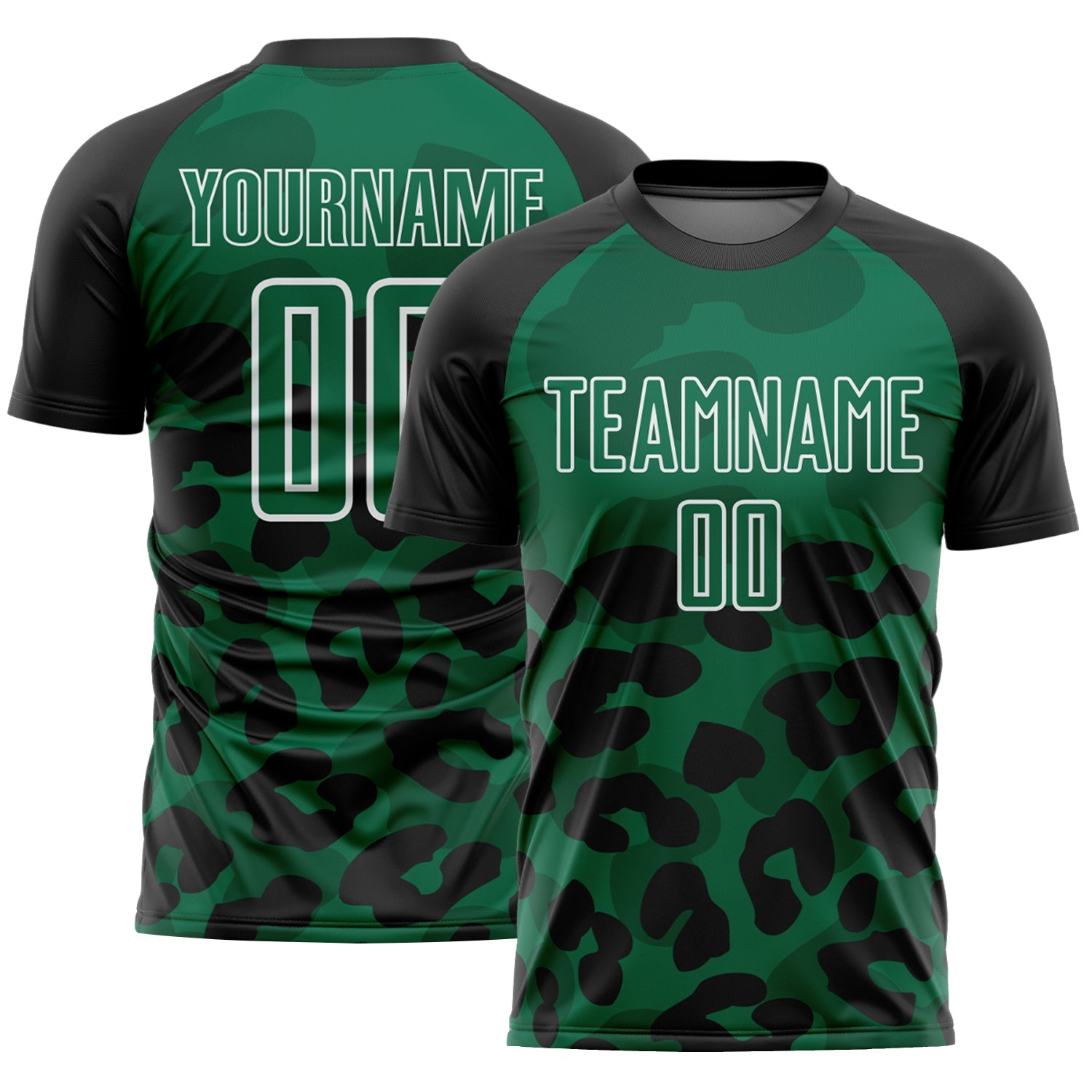 Custom Black Kelly Green-White Animal Leopard Print Sports Sublimation Soccer Uniform Jersey - Main View