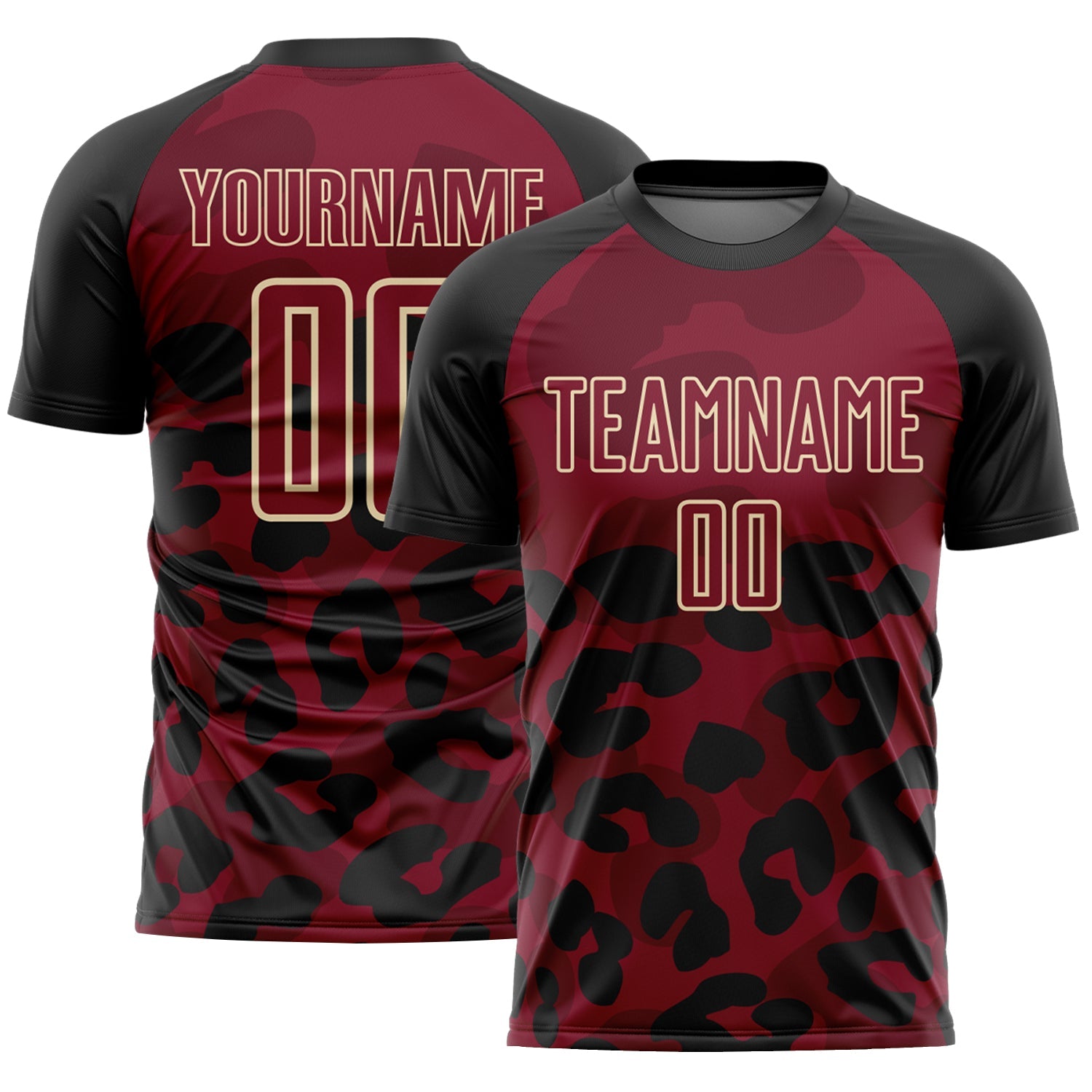 Custom Black Crimson-Cream Animal Leopard Print Sports Sublimation Soccer Uniform Jersey - Main View