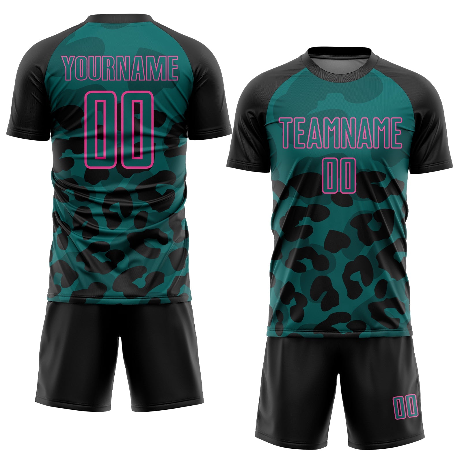Custom Black Teal-Pink Animal Leopard Print Sports Sublimation Soccer Uniform Jersey view 2