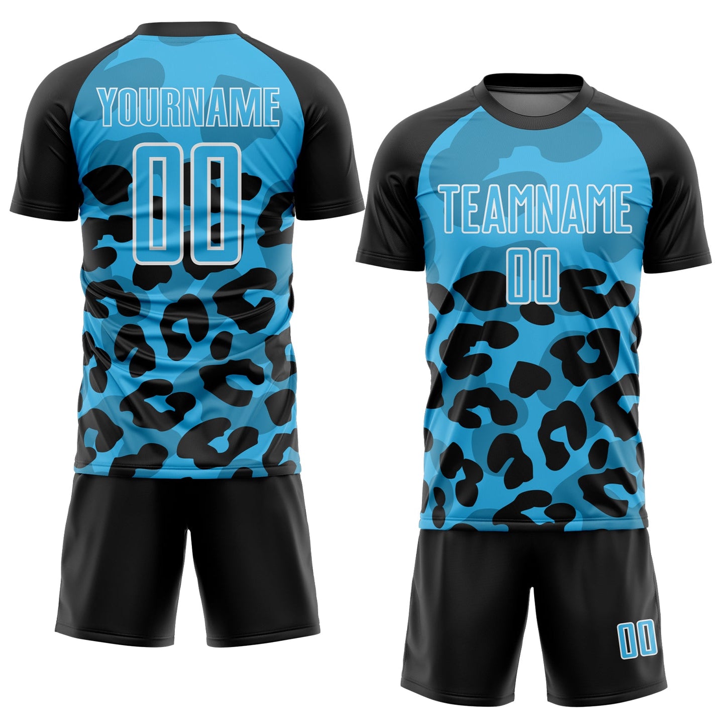 Custom Black Sky Blue-White Animal Leopard Print Sports Sublimation Soccer Uniform Jersey view 2