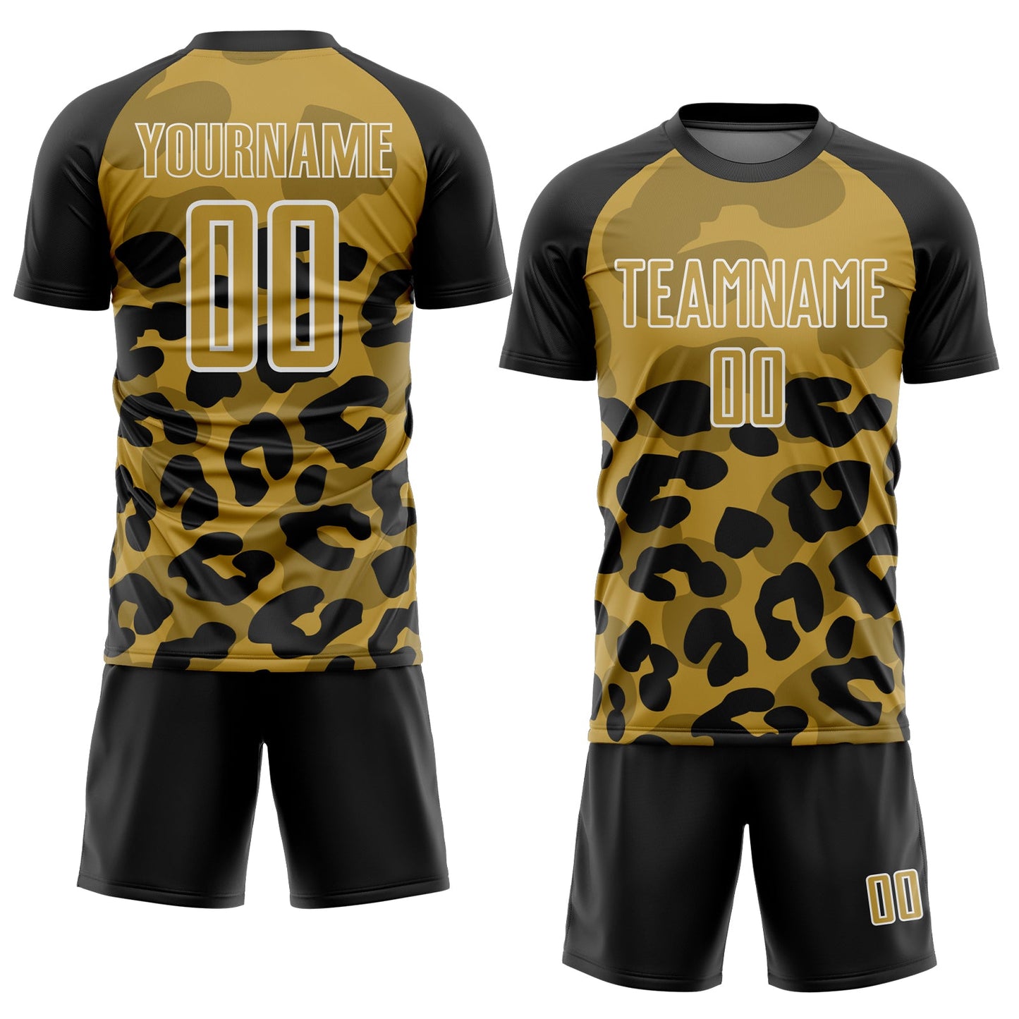 Custom Black Old Gold-White Animal Leopard Print Sports Sublimation Soccer Uniform Jersey view 2