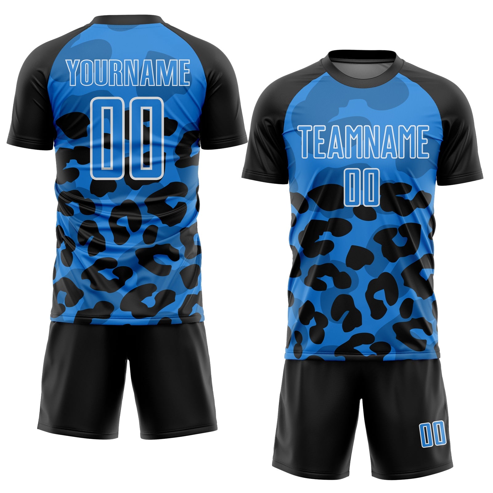 Custom Black Powder Blue-White Animal Leopard Print Sports Sublimation Soccer Uniform Jersey view 2
