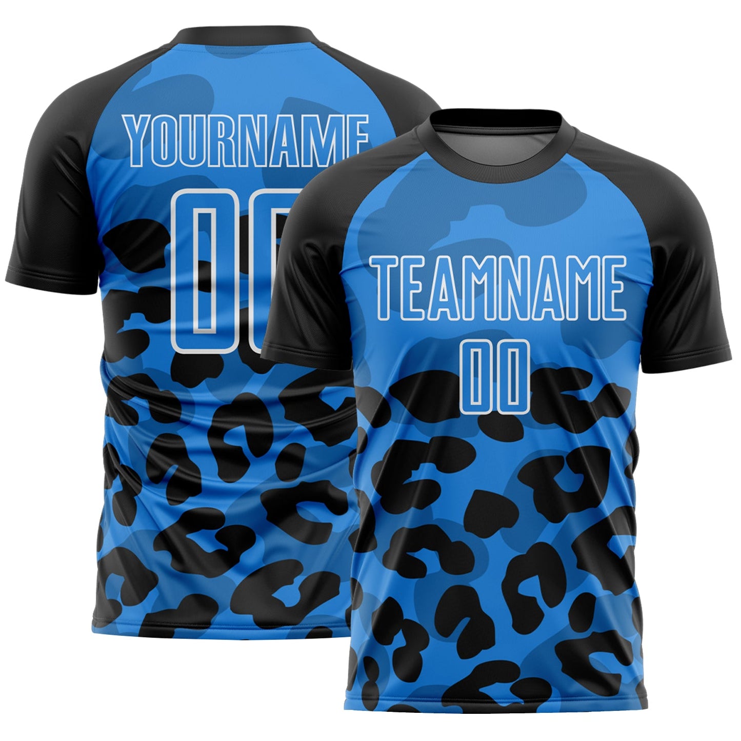 Custom Black Powder Blue-White Animal Leopard Print Sports Sublimation Soccer Uniform Jersey - Main View