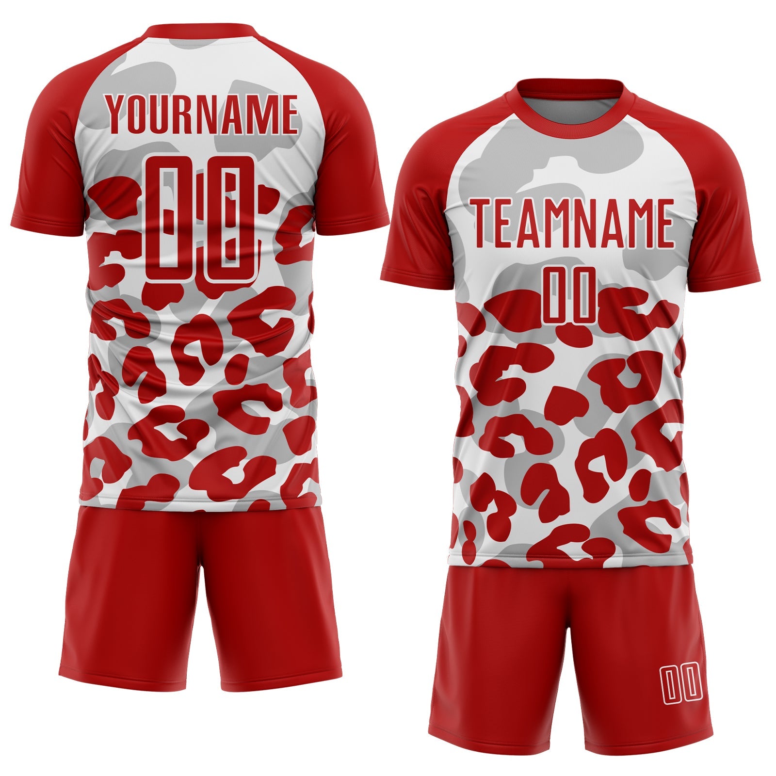 Custom Red White Animal Leopard Print Sports Sublimation Soccer Uniform Jersey view 2