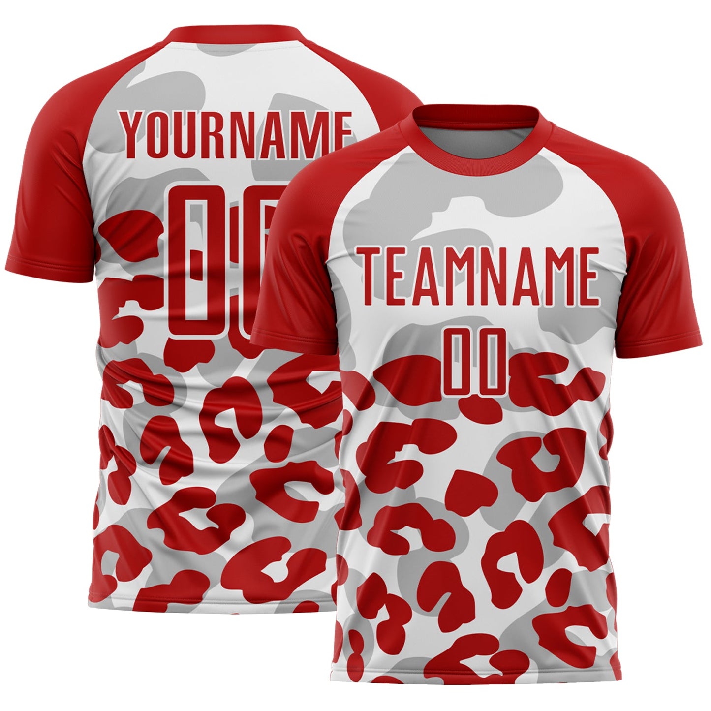 Custom Red White Animal Leopard Print Sports Sublimation Soccer Uniform Jersey - Main View