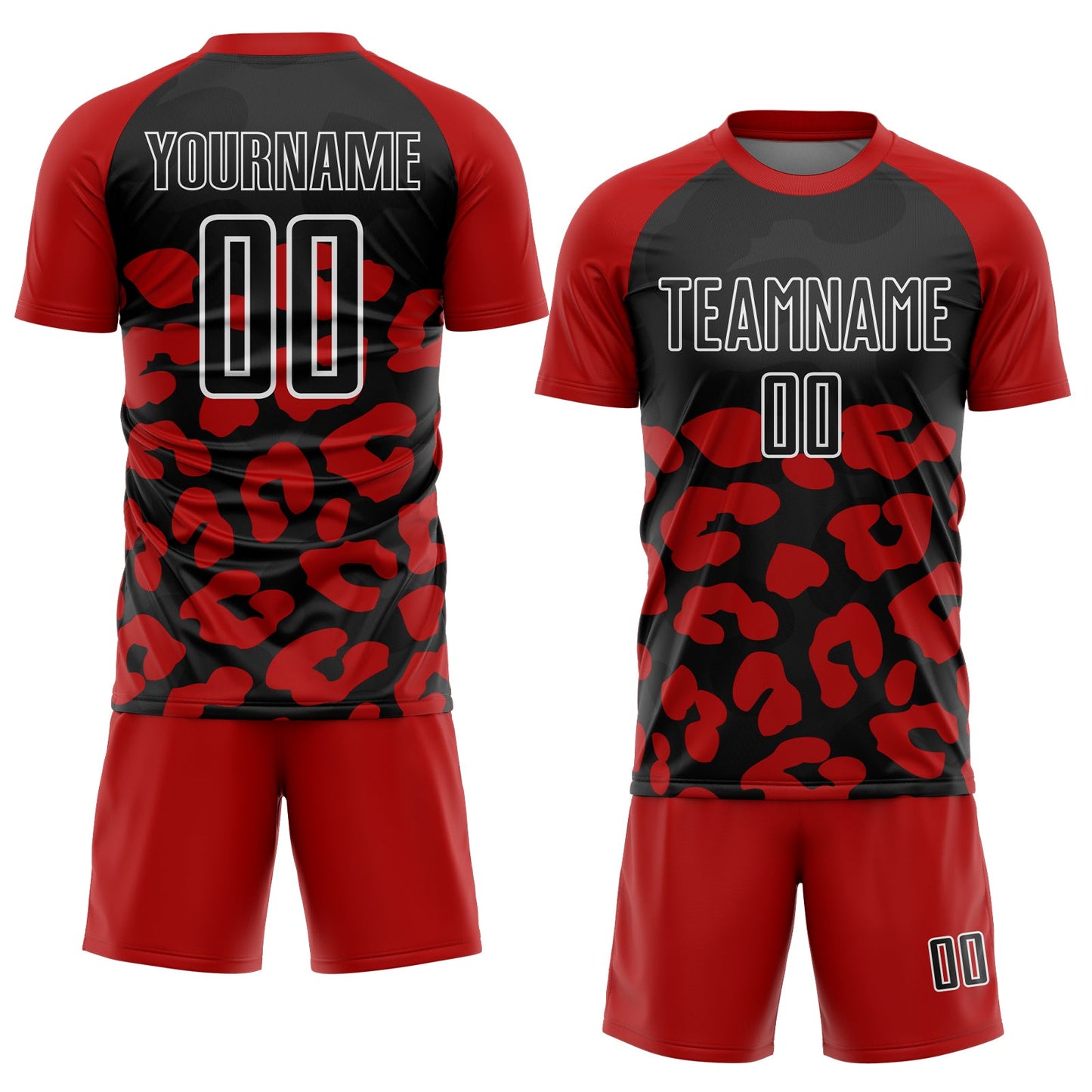 Custom Red Black-White Animal Leopard Print Sports Sublimation Soccer Uniform Jersey view 2