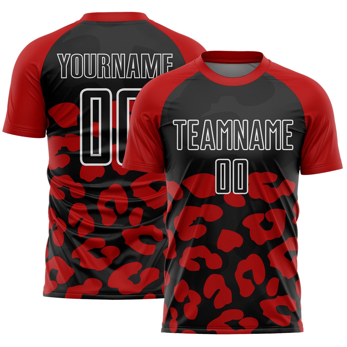 Custom Red Black-White Animal Leopard Print Sports Sublimation Soccer Uniform Jersey - Main View