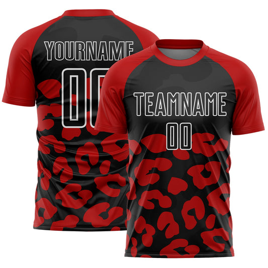 Custom Red Black-White Animal Leopard Print Sports Sublimation Soccer Uniform Jersey - Main View