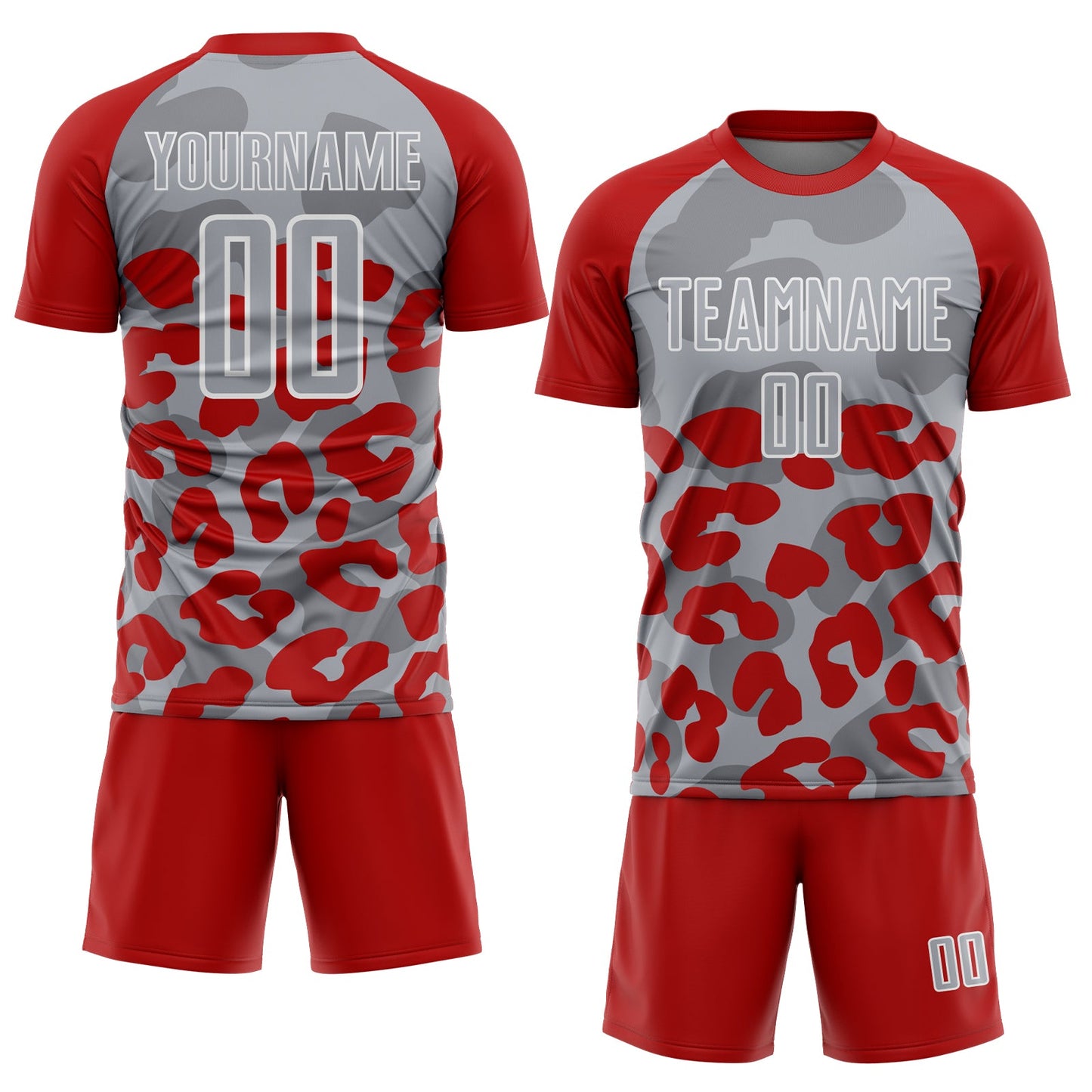 Custom Red Gray-White Animal Leopard Print Sports Sublimation Soccer Uniform Jersey view 2