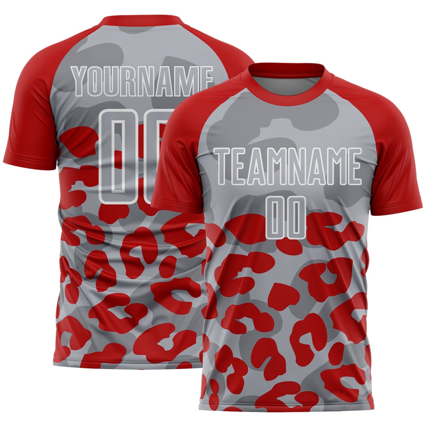 Custom Red Gray-White Animal Leopard Print Sports Sublimation Soccer Uniform Jersey - Main View