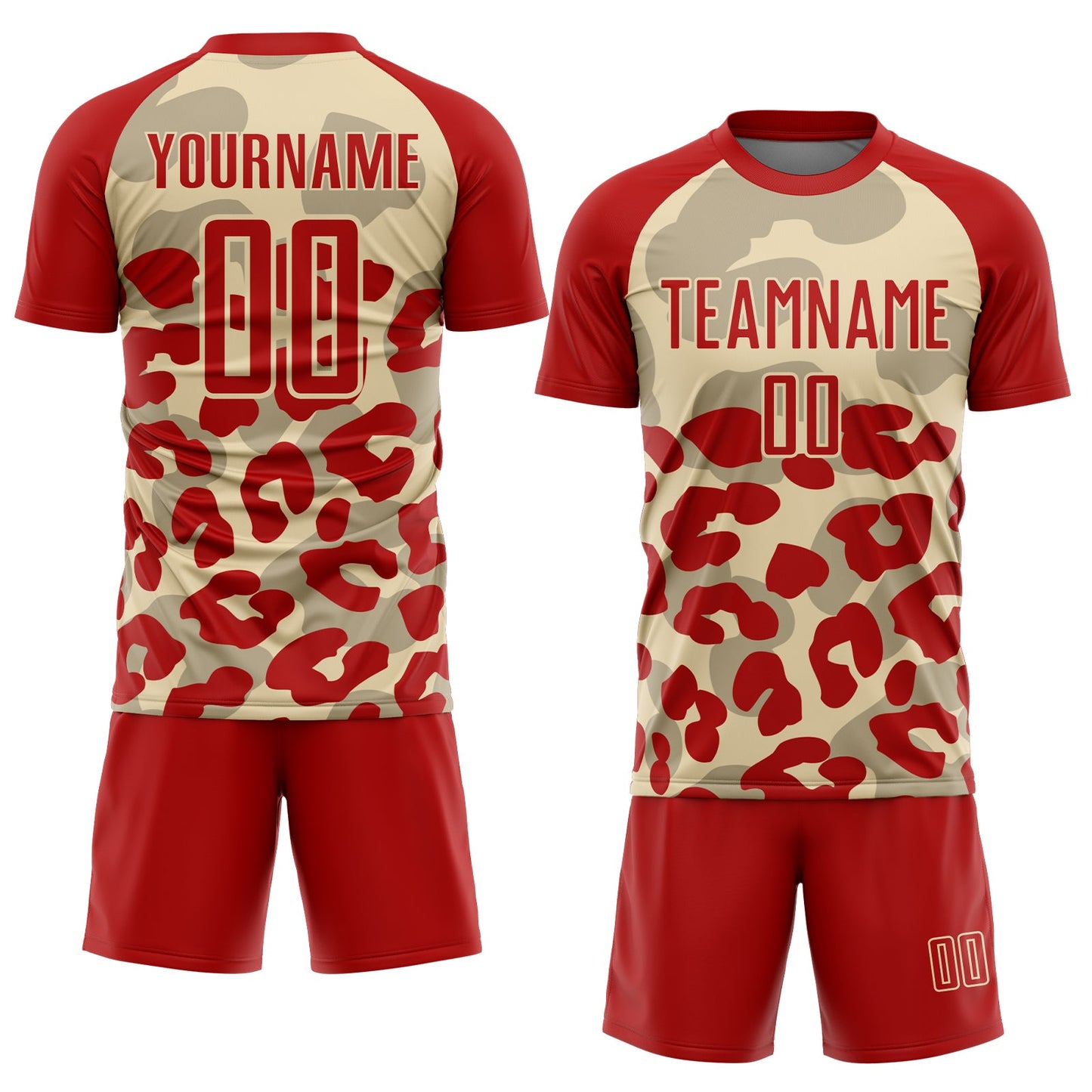 Custom Red Cream Animal Leopard Print Sports Sublimation Soccer Uniform Jersey view 2