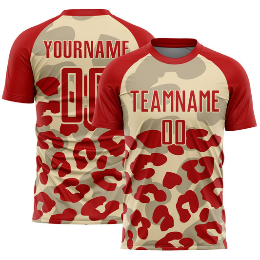 Custom Red Cream Animal Leopard Print Sports Sublimation Soccer Uniform Jersey - Main View
