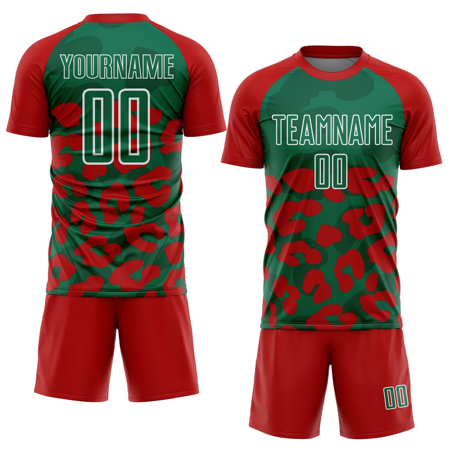 Custom Red Kelly Green-White Animal Leopard Print Sports Sublimation Soccer Uniform Jersey view 2