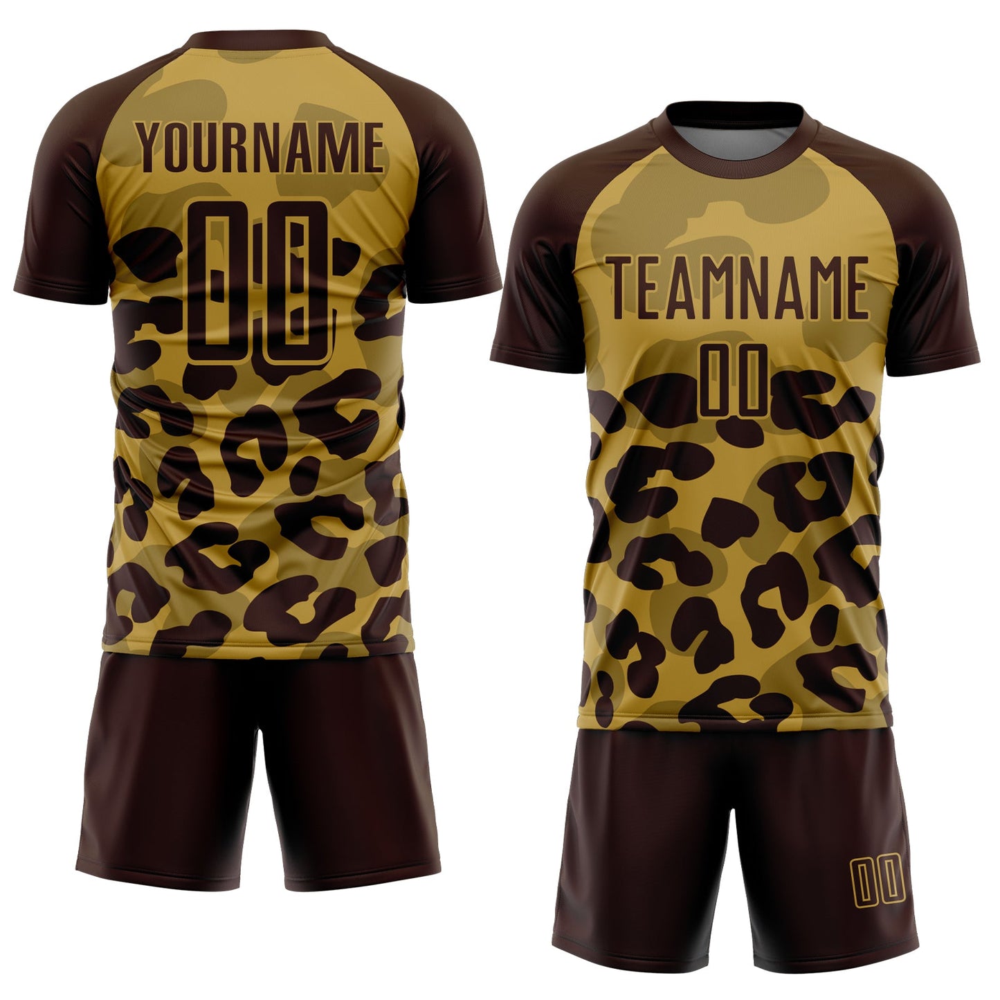 Custom Brown Old Gold Animal Leopard Print Sports Sublimation Soccer Uniform Jersey view 2