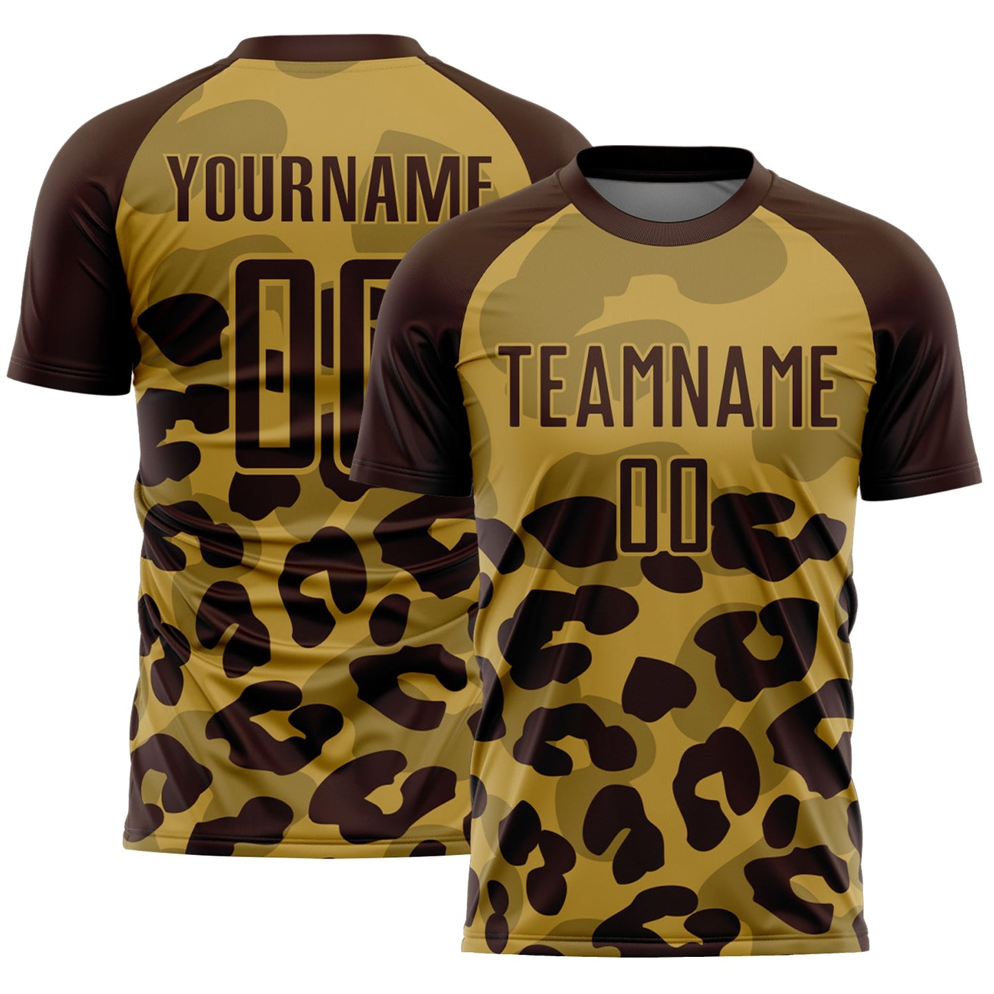 Custom Brown Old Gold Animal Leopard Print Sports Sublimation Soccer Uniform Jersey - Main View
