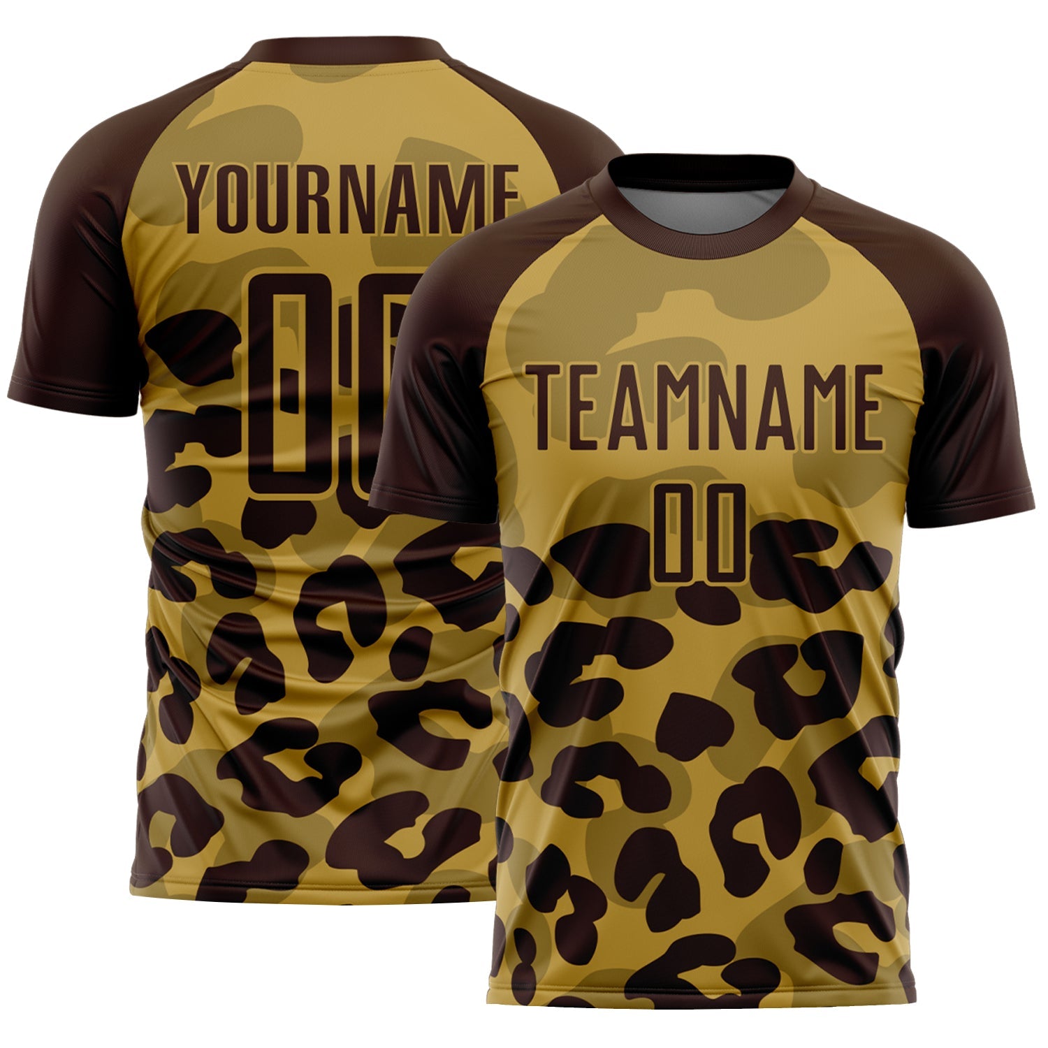 Custom Brown Old Gold Animal Leopard Print Sports Sublimation Soccer Uniform Jersey - Main View