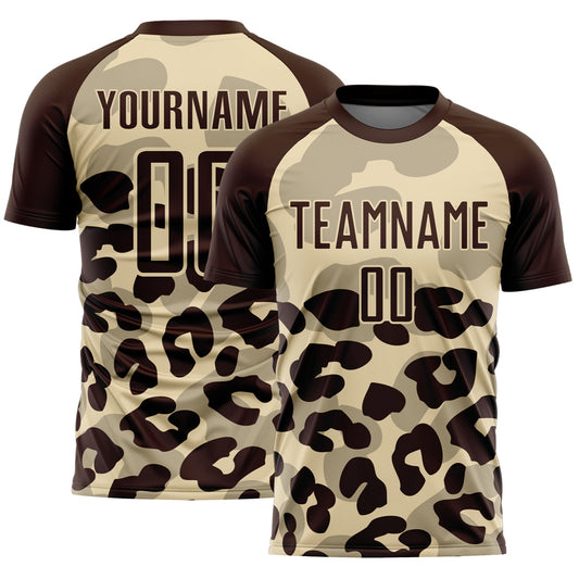 Custom Brown Cream Animal Leopard Print Sports Sublimation Soccer Uniform Jersey - Main View