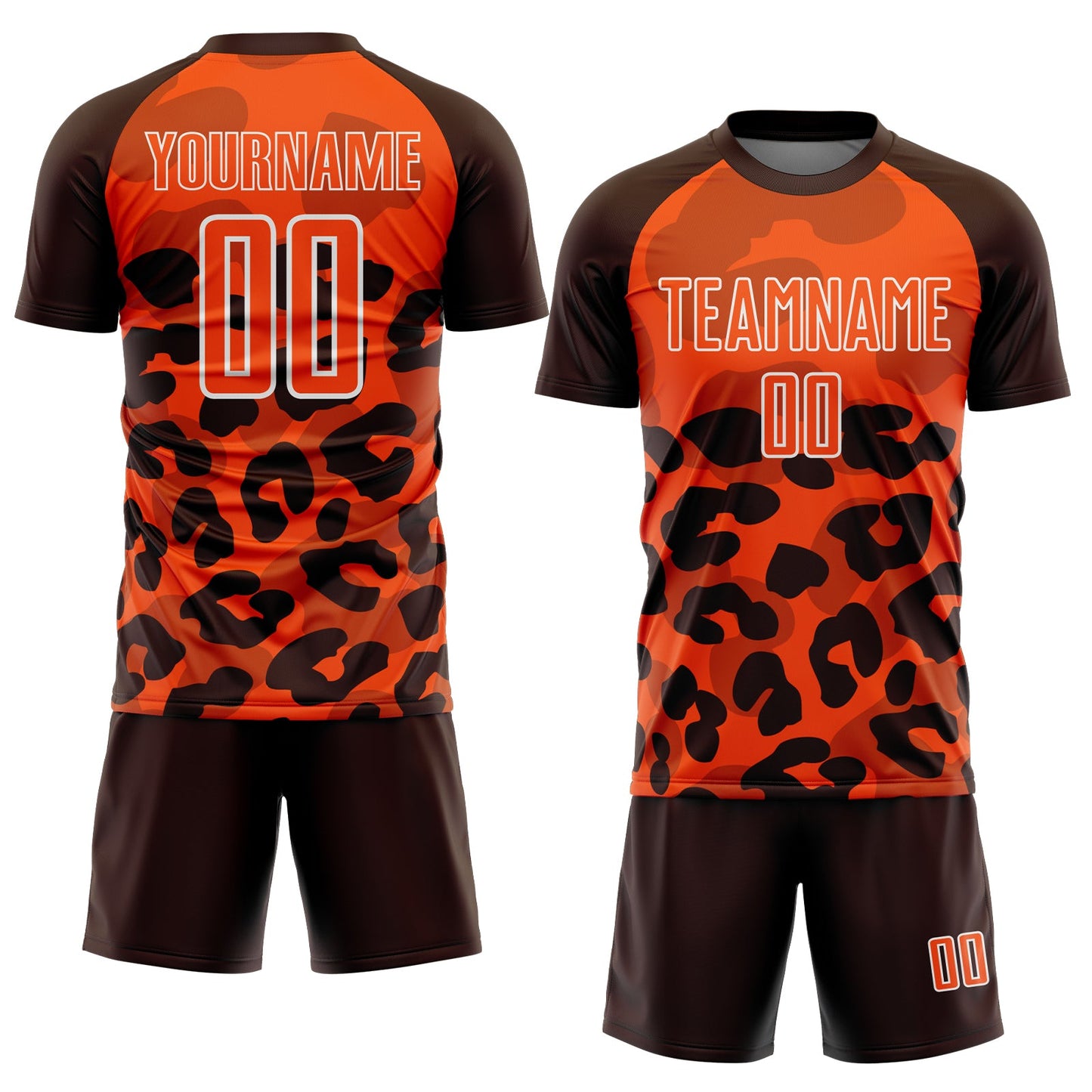 Custom Brown Orange-White Animal Leopard Print Sports Sublimation Soccer Uniform Jersey view 2