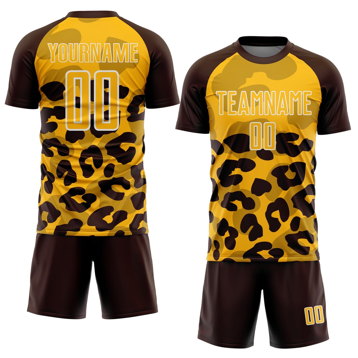 Custom Brown Gold-White Animal Leopard Print Sports Sublimation Soccer Uniform Jersey view 2