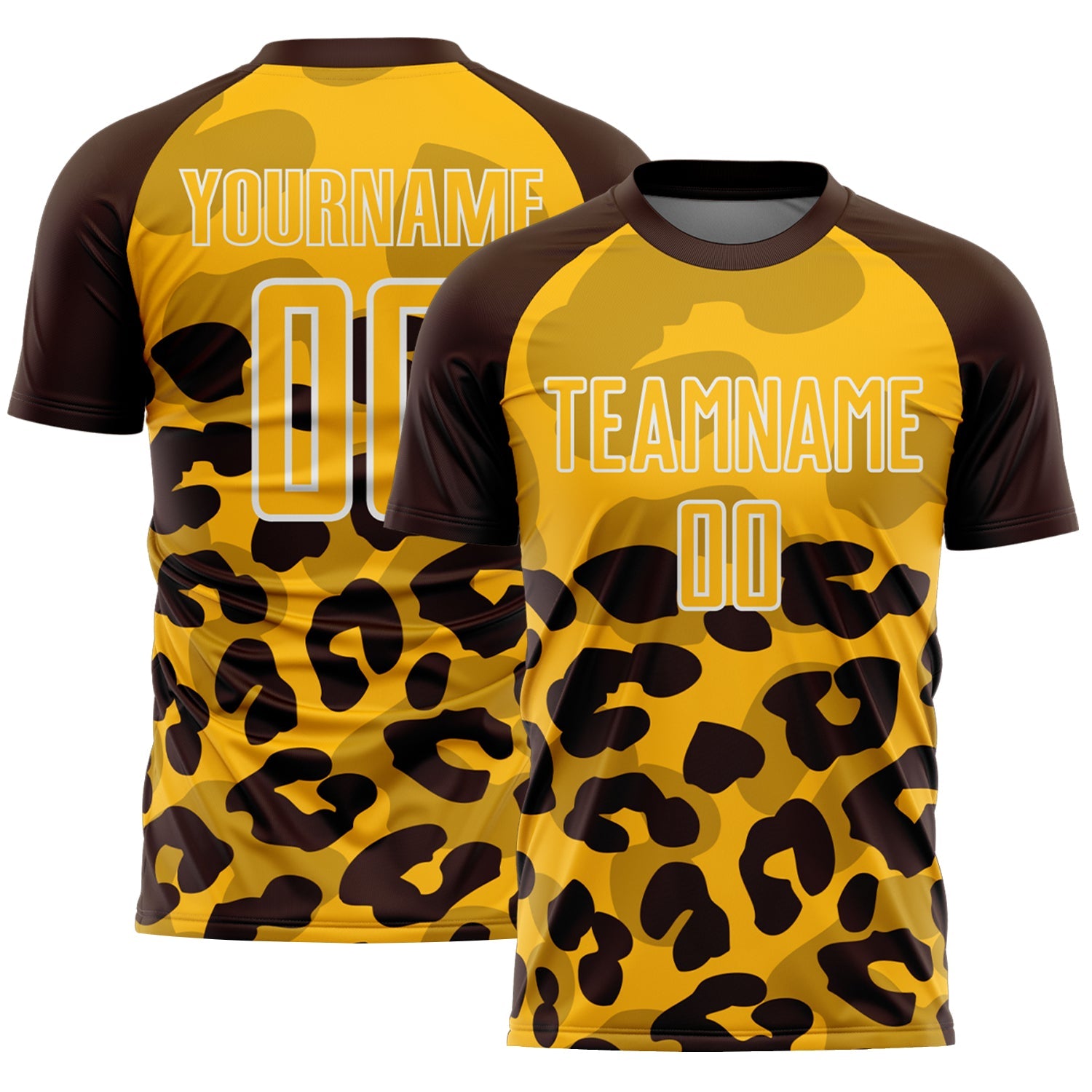 Custom Brown Gold-White Animal Leopard Print Sports Sublimation Soccer Uniform Jersey - Main View