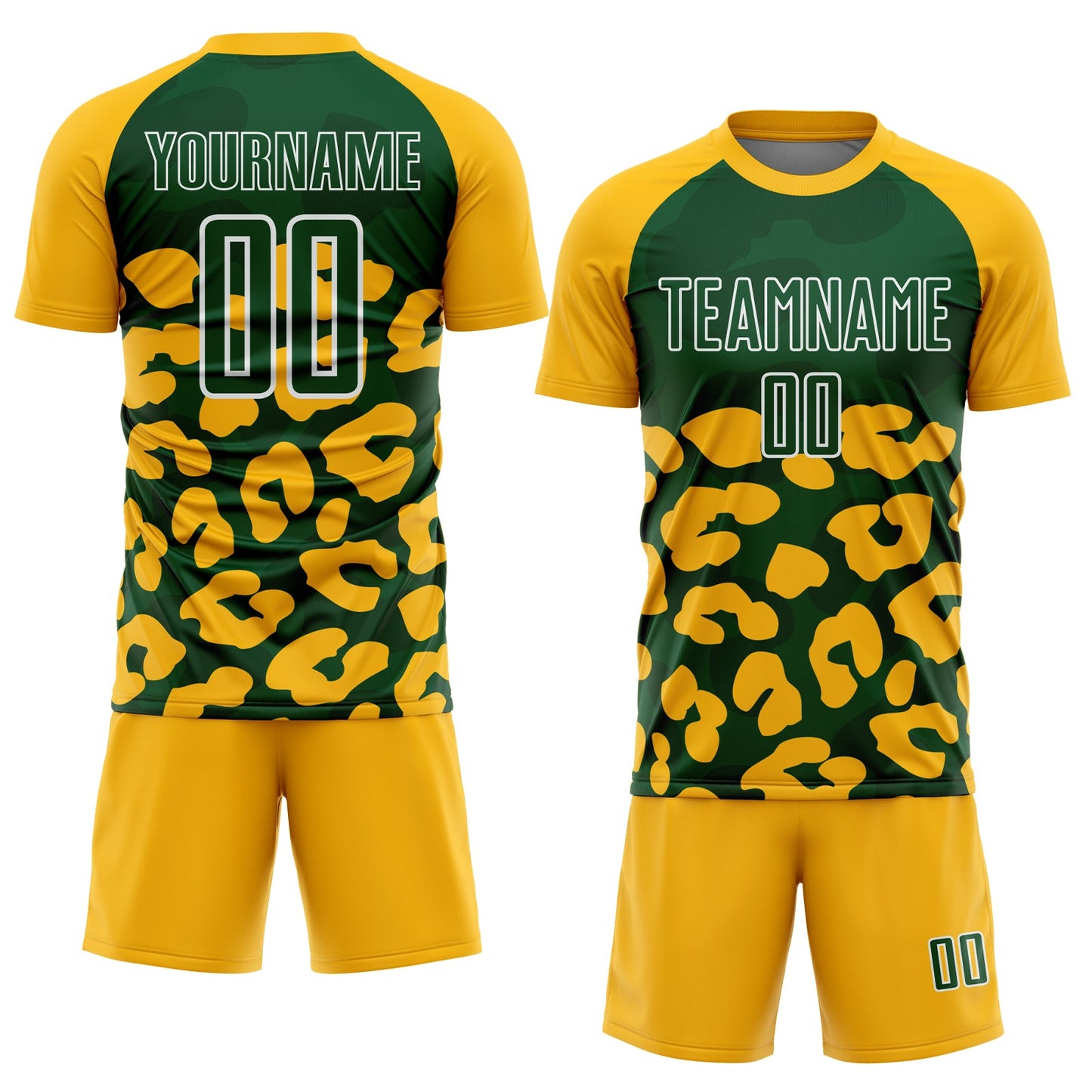 Custom Gold Green-White Animal Leopard Print Sports Sublimation Soccer Uniform Jersey view 2