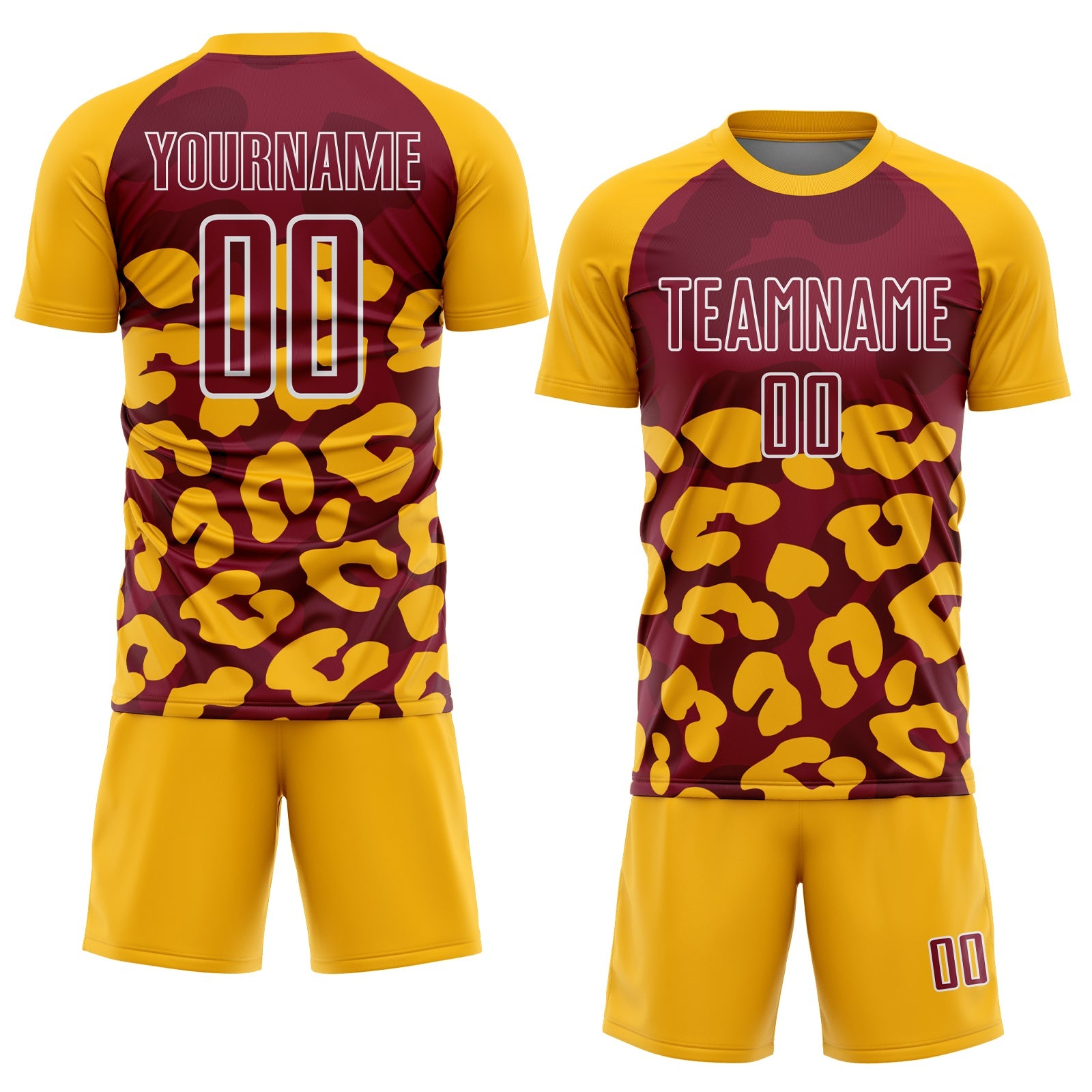 Custom Gold Crimson-White Animal Leopard Print Sports Sublimation Soccer Uniform Jersey view 2