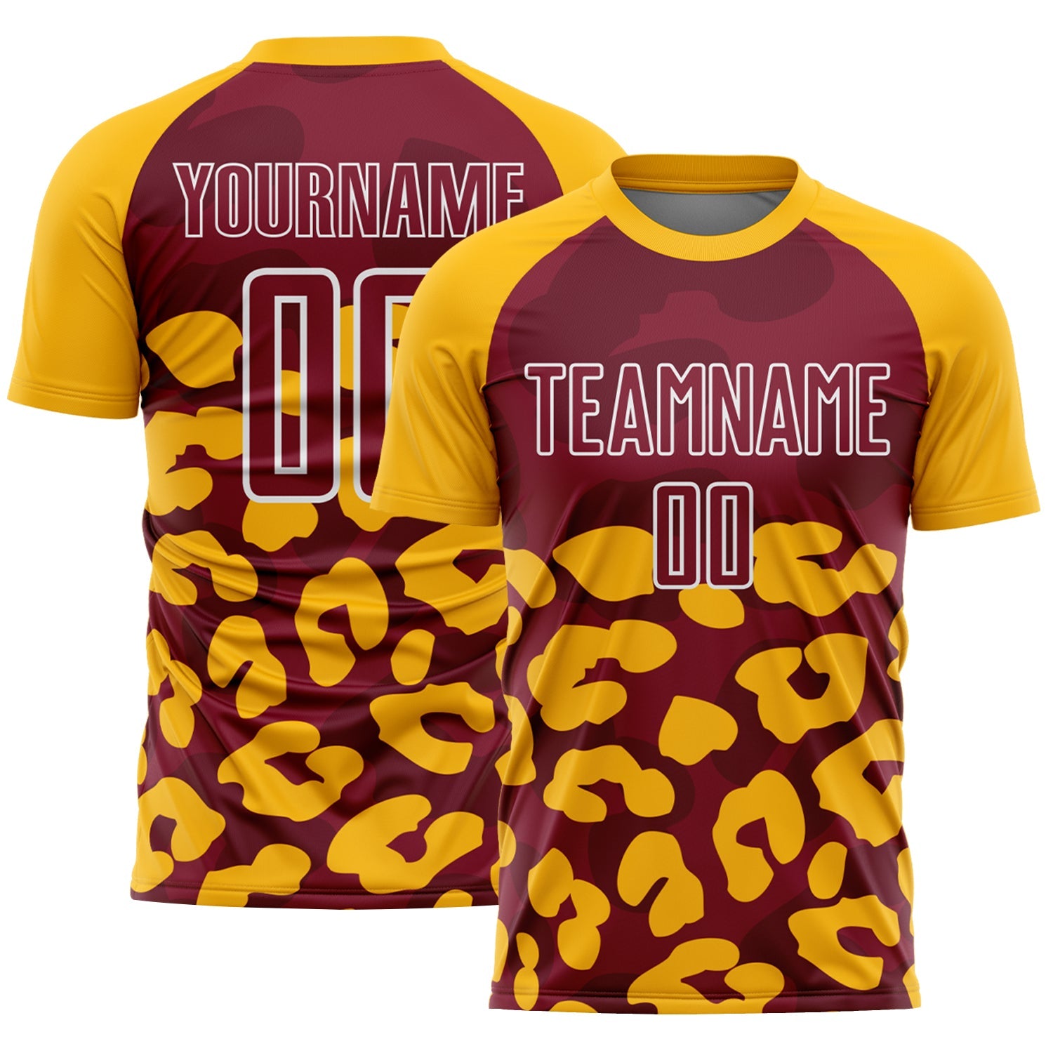 Custom Gold Crimson-White Animal Leopard Print Sports Sublimation Soccer Uniform Jersey - Main View