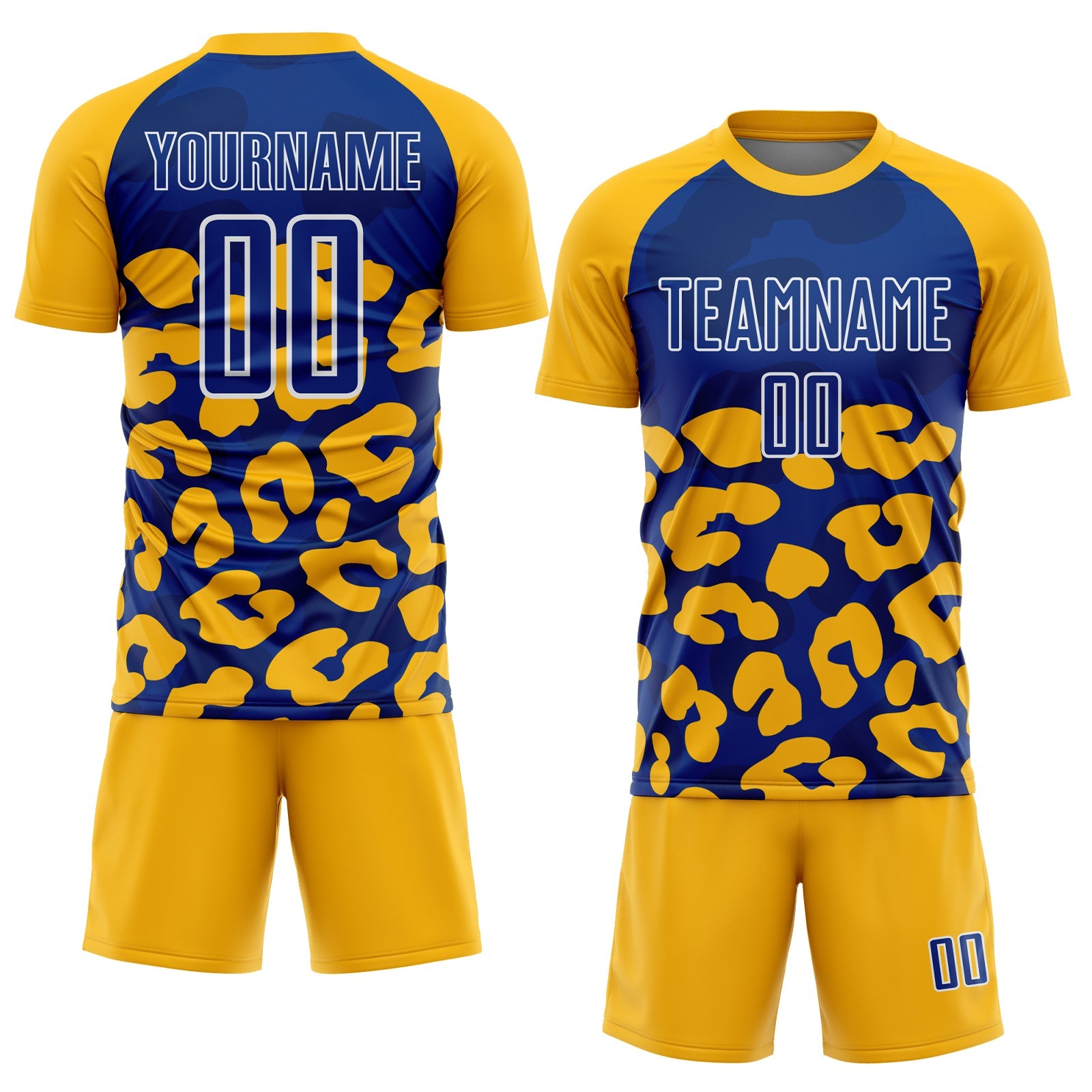 Custom Gold Royal-White Animal Leopard Print Sports Sublimation Soccer Uniform Jersey view 2