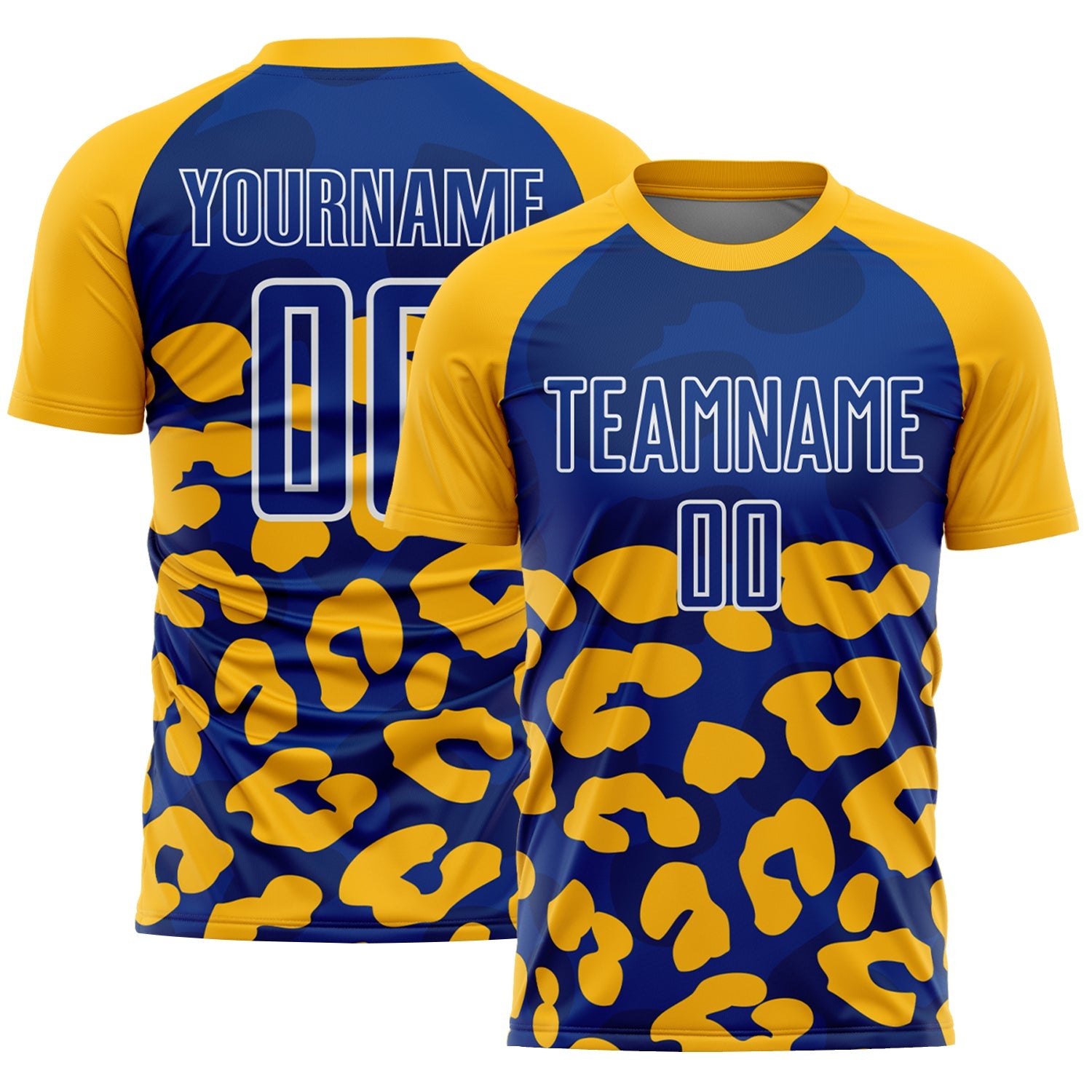 Custom Gold Royal-White Animal Leopard Print Sports Sublimation Soccer Uniform Jersey - Main View