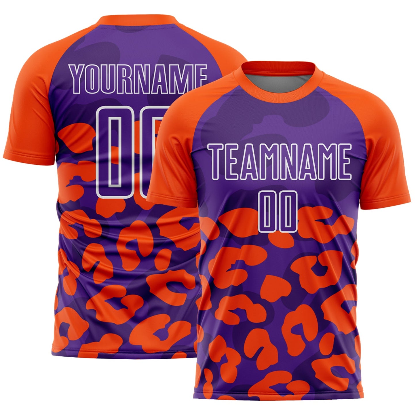 Custom Orange Purple-White Animal Leopard Print Sports Sublimation Soccer Uniform Jersey - Main View