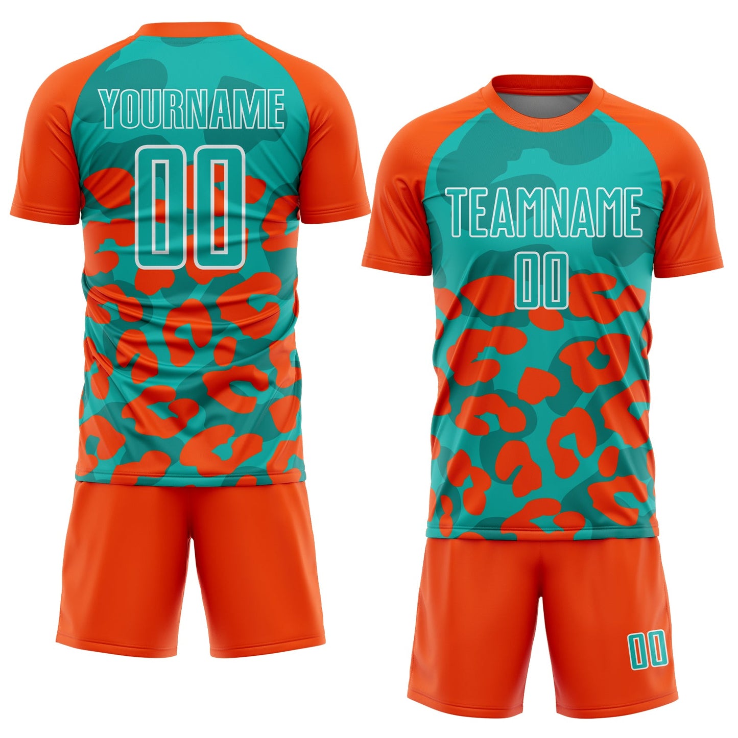 Custom Orange Aqua-White Animal Leopard Print Sports Sublimation Soccer Uniform Jersey view 2