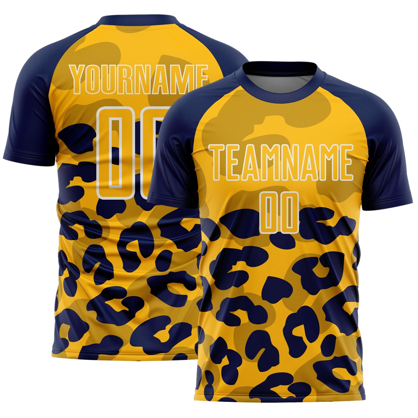 Custom Navy Gold-White Animal Leopard Print Sports Sublimation Soccer Uniform Jersey - Main View
