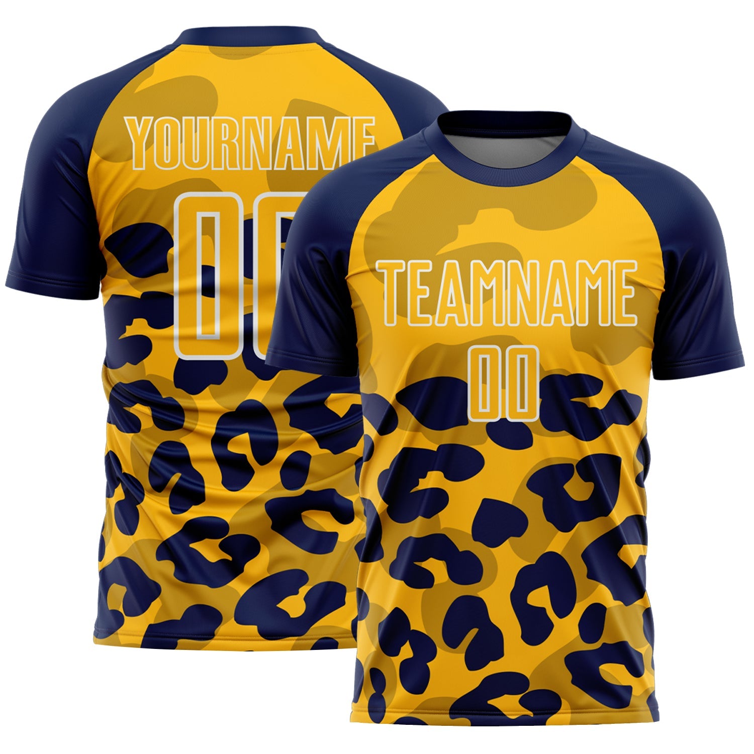 Custom Navy Gold-White Animal Leopard Print Sports Sublimation Soccer Uniform Jersey - Main View