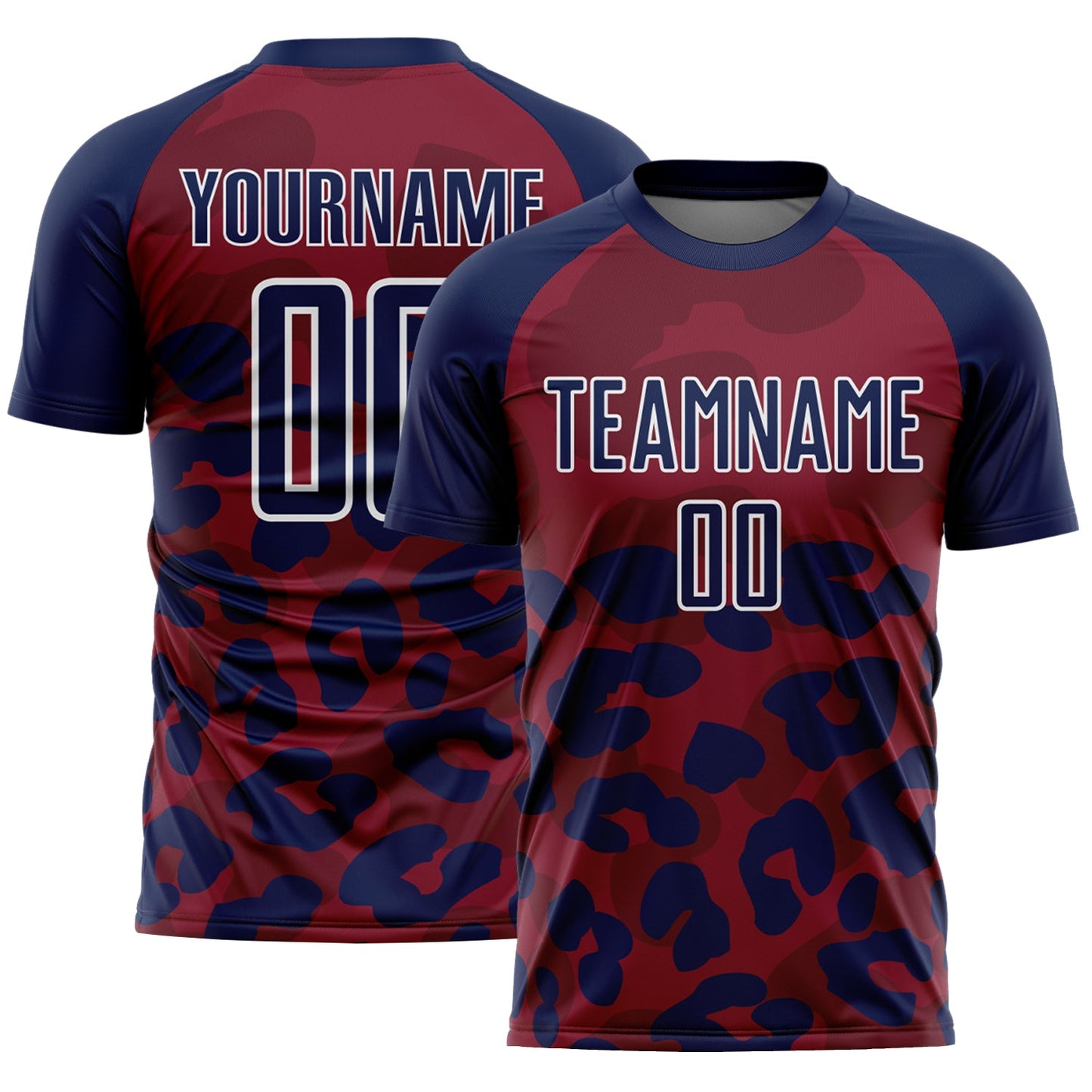 Custom Navy Crimson-White Animal Leopard Print Sports Sublimation Soccer Uniform Jersey - Main View