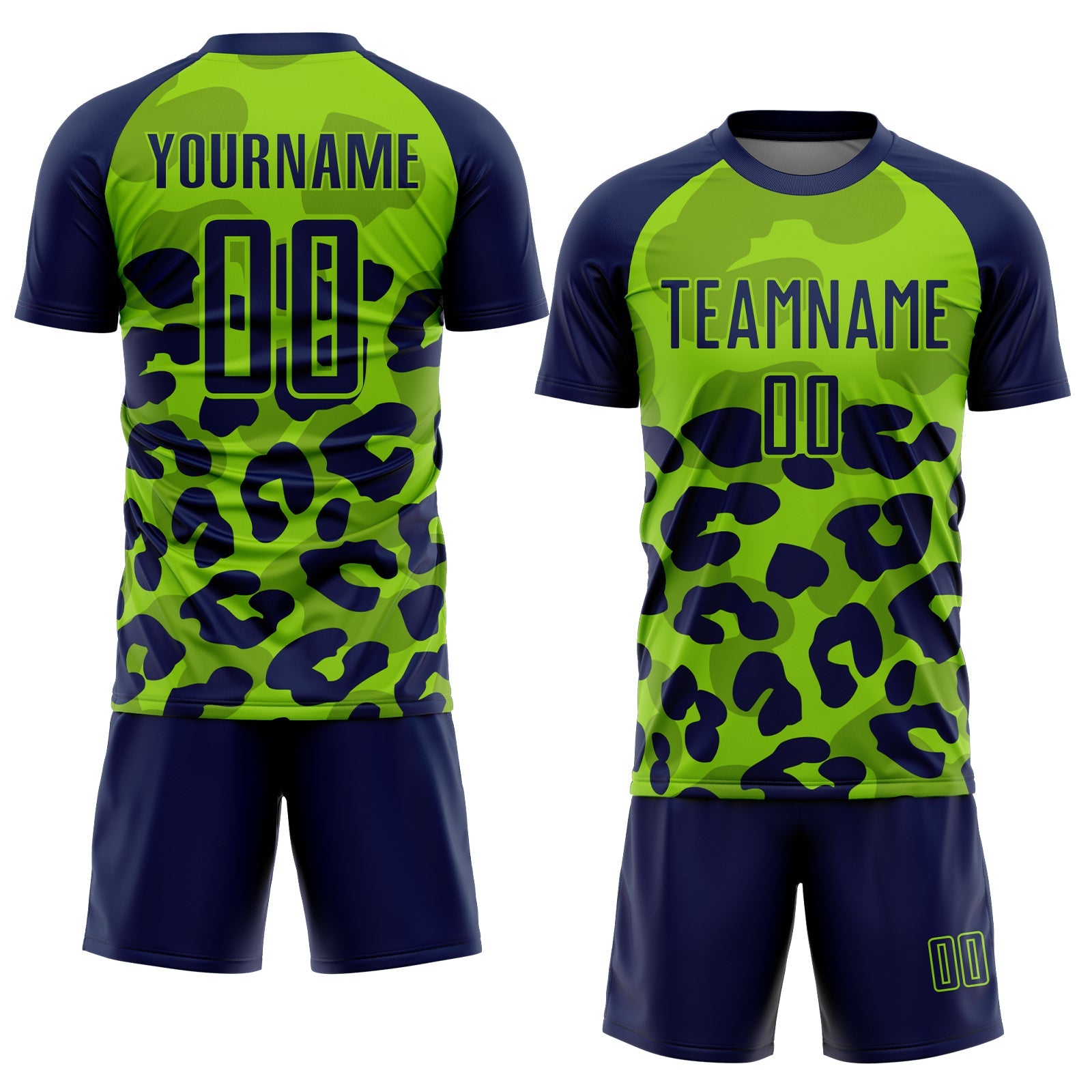 Custom Navy Neon Green Animal Leopard Print Sports Sublimation Soccer Uniform Jersey view 2