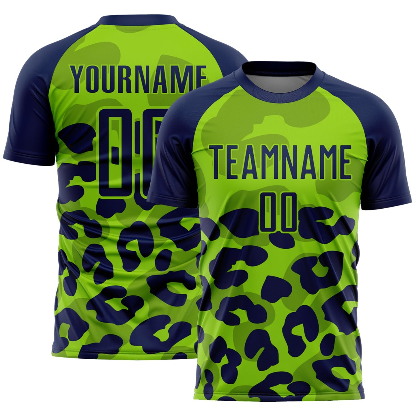 Custom Navy Neon Green Animal Leopard Print Sports Sublimation Soccer Uniform Jersey - Main View