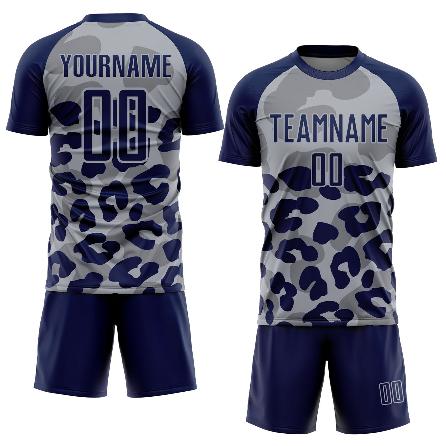 Custom Navy Gray Animal Leopard Print Sports Sublimation Soccer Uniform Jersey view 2