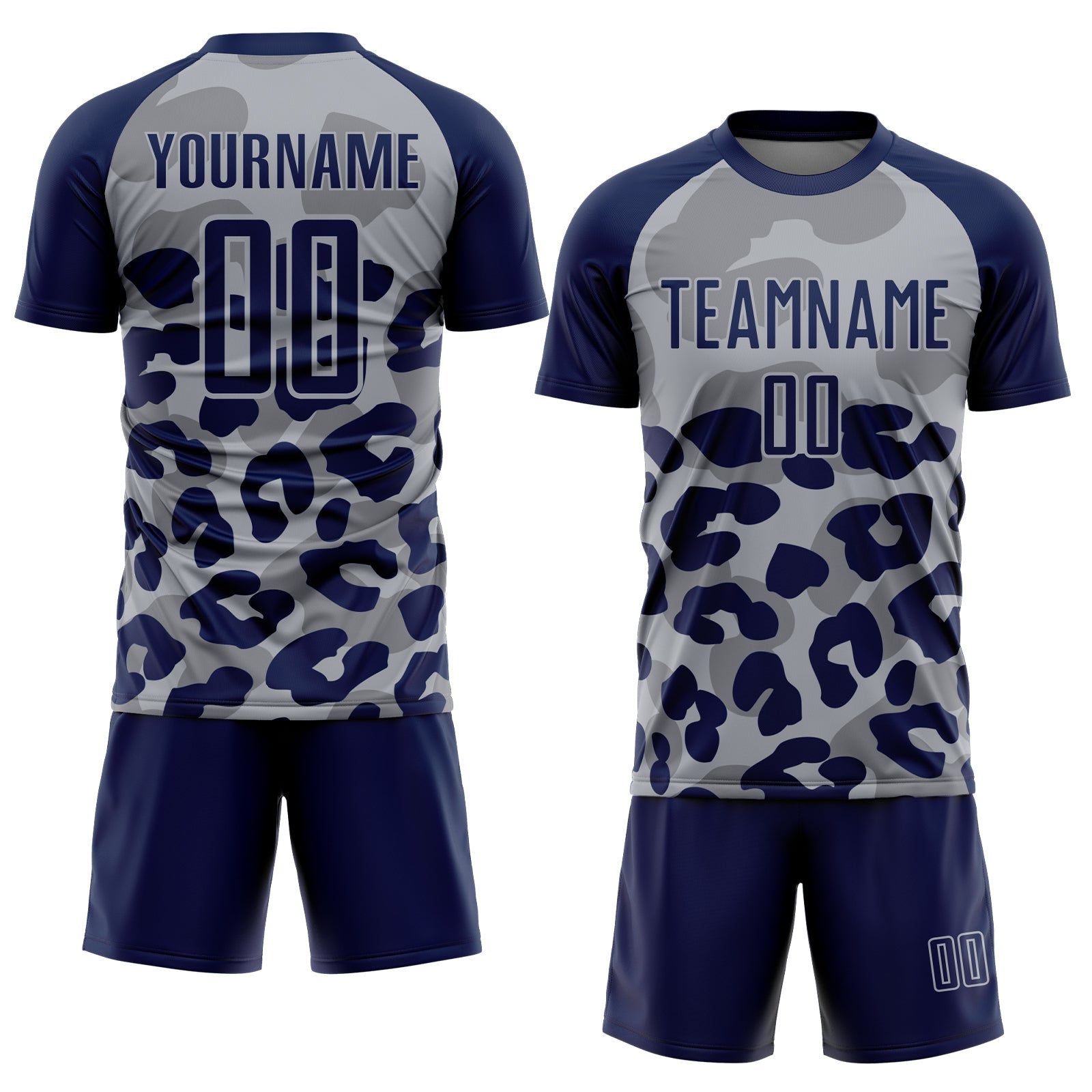 Custom Navy Gray Animal Leopard Print Sports Sublimation Soccer Uniform Jersey view 2