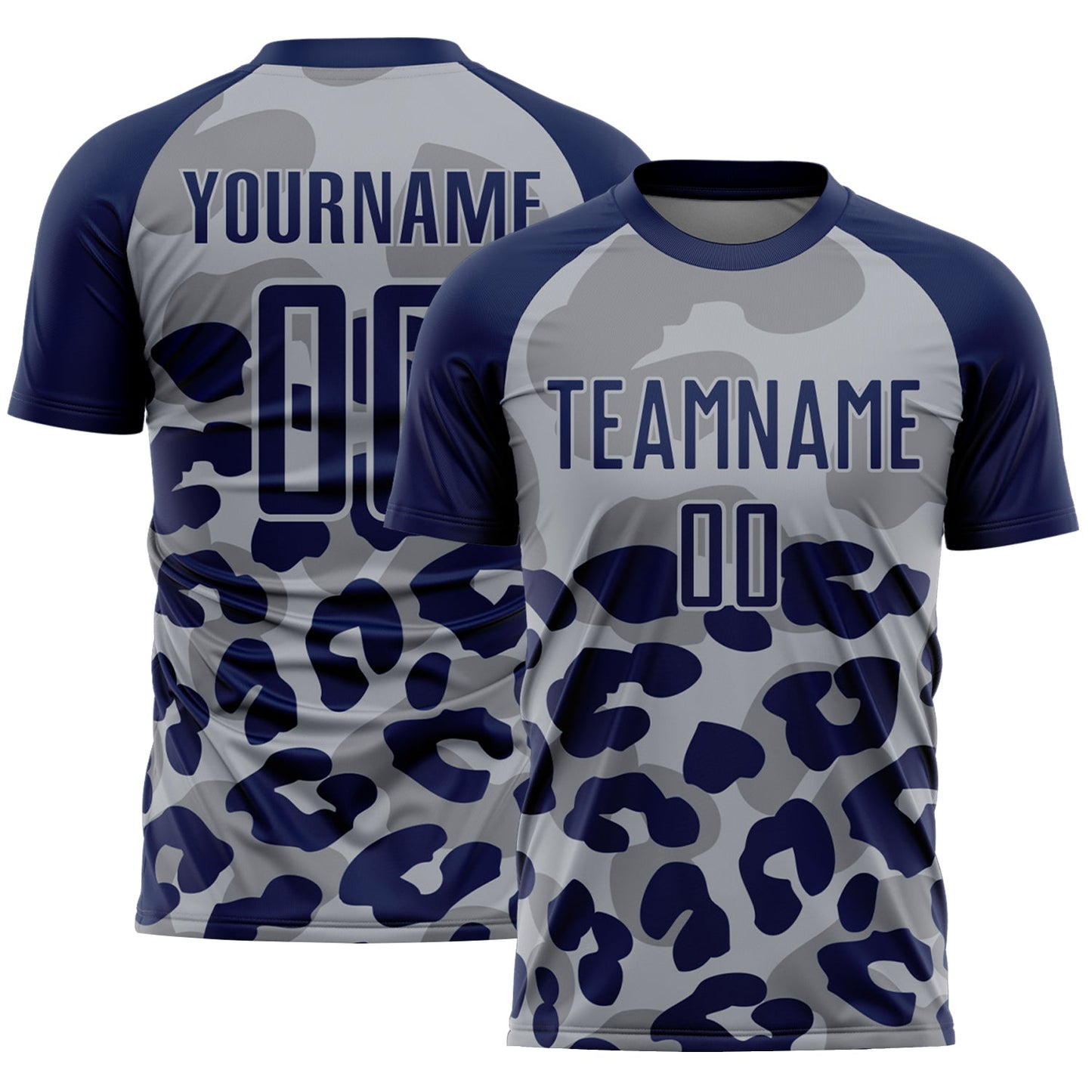 Custom Navy Gray Animal Leopard Print Sports Sublimation Soccer Uniform Jersey - Main View