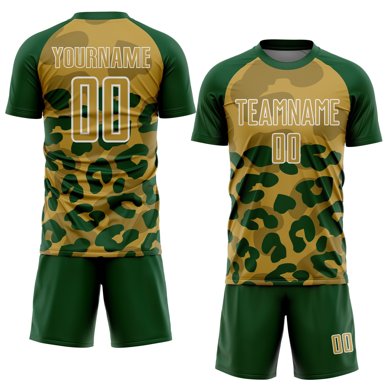 Custom Green Old Gold-White Animal Leopard Print Sports Sublimation Soccer Uniform Jersey view 2
