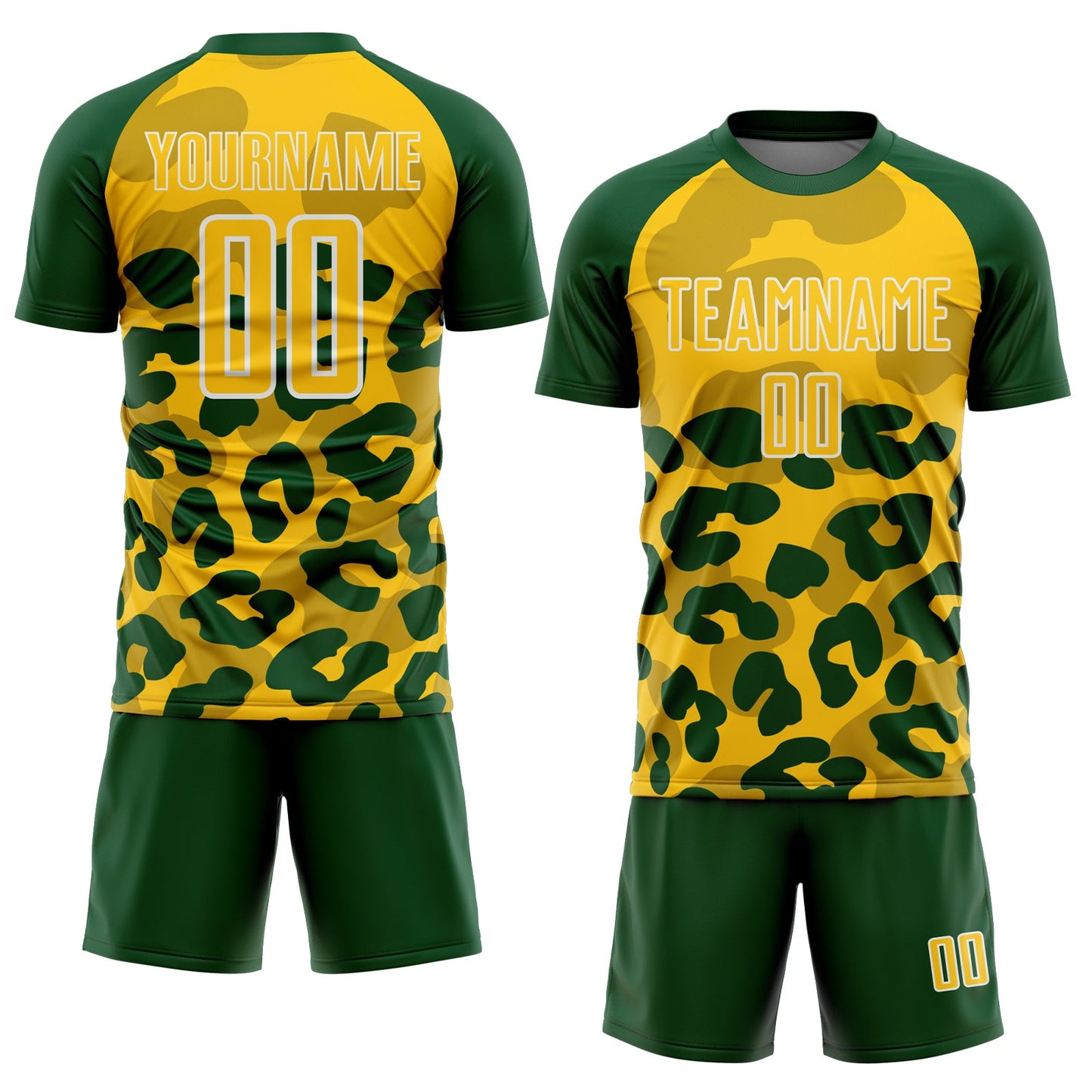 Custom Green Yellow-White Animal Leopard Print Sports Sublimation Soccer Uniform Jersey view 2