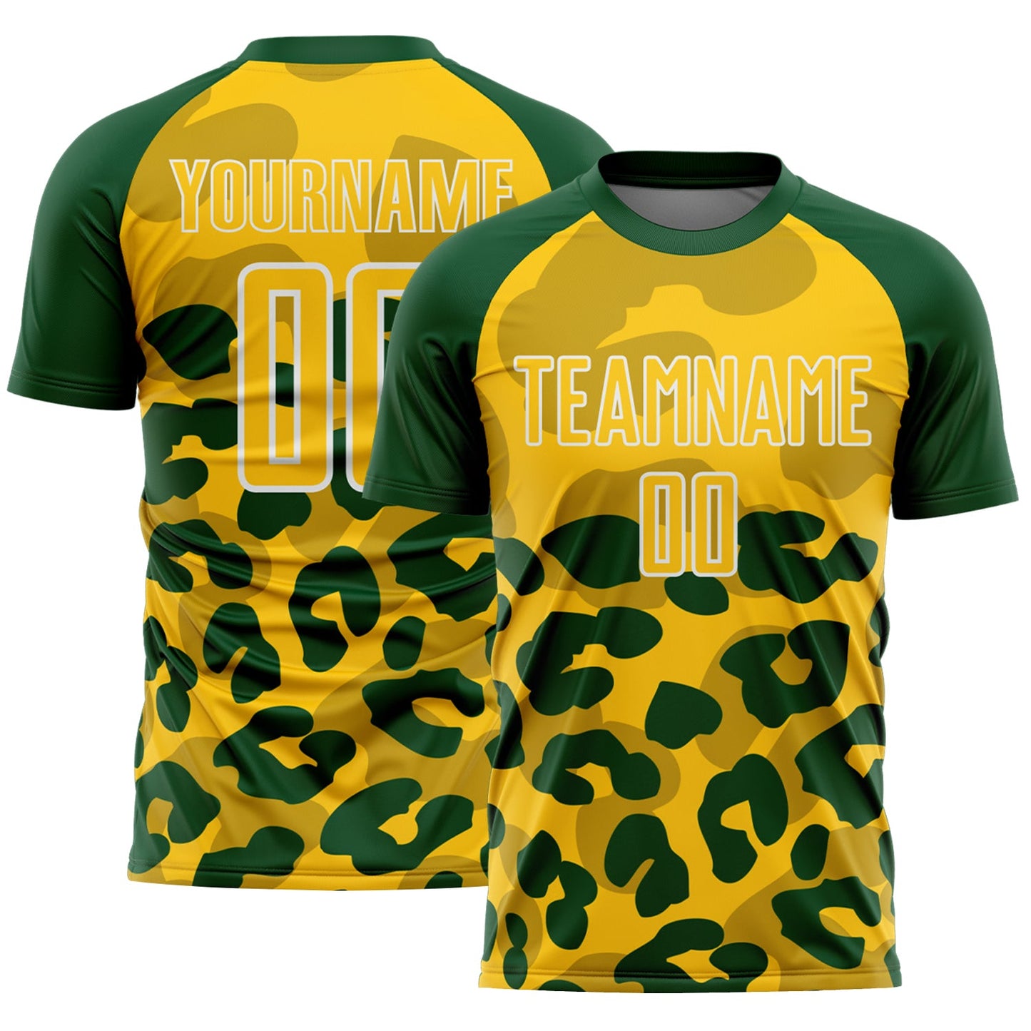 Custom Green Yellow-White Animal Leopard Print Sports Sublimation Soccer Uniform Jersey - Main View