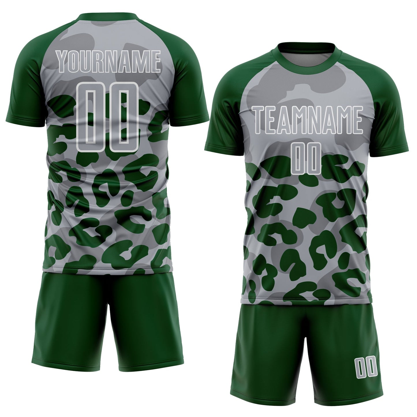 Custom Green Gray-White Animal Leopard Print Sports Sublimation Soccer Uniform Jersey view 2